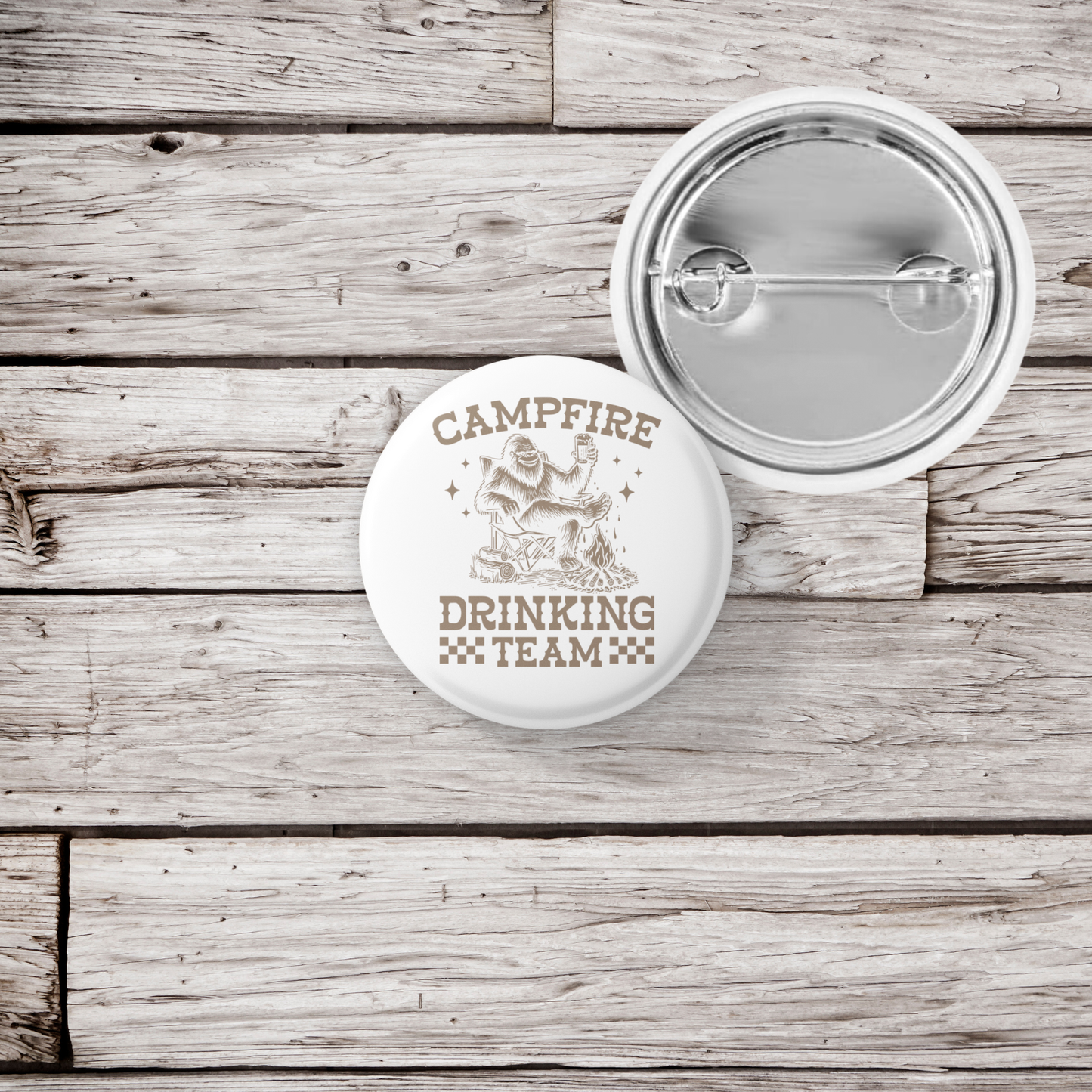 Campfire Drinking Team Bigfoot Pin Back Button, Magnet