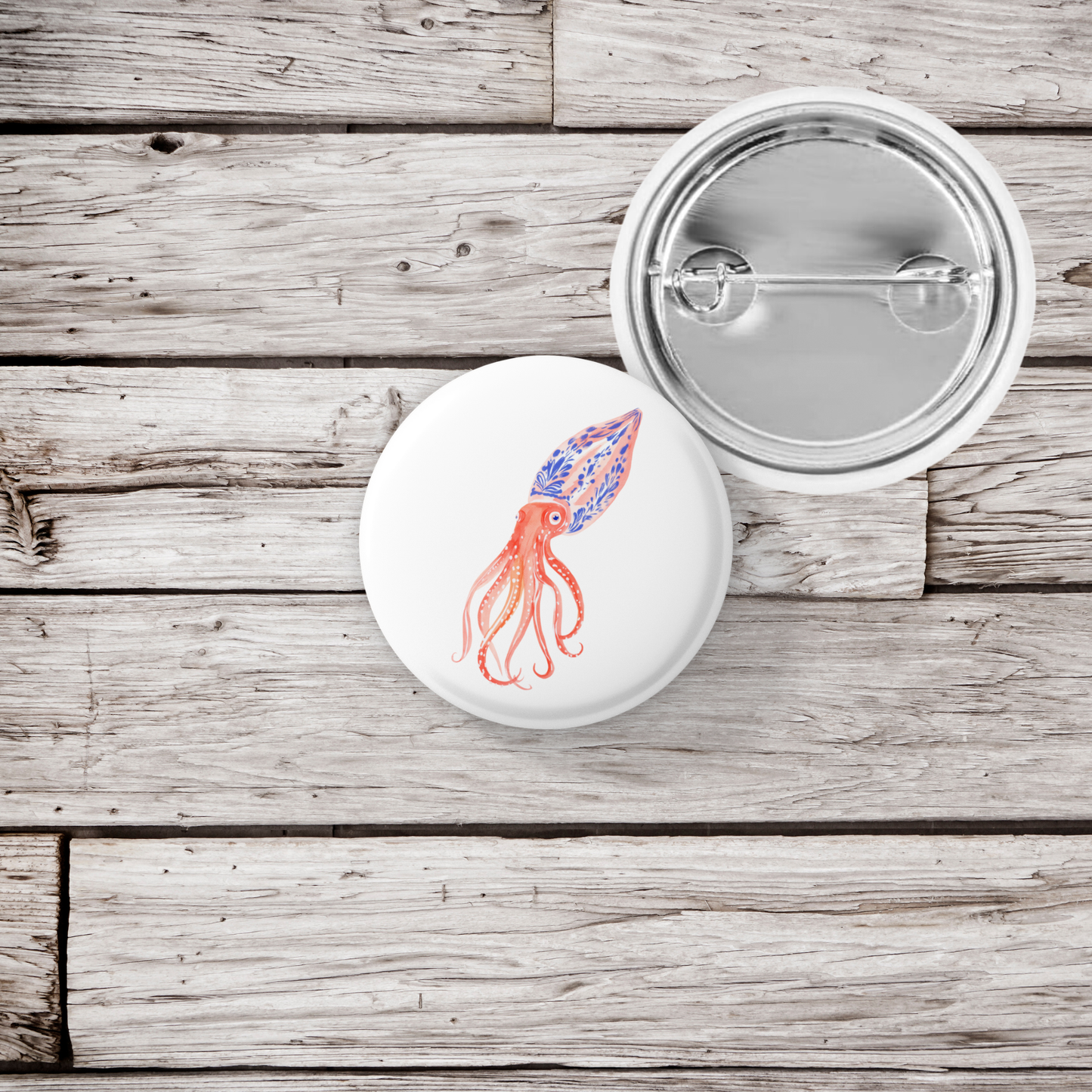 Pink Squid Pin Back Button, Magnet