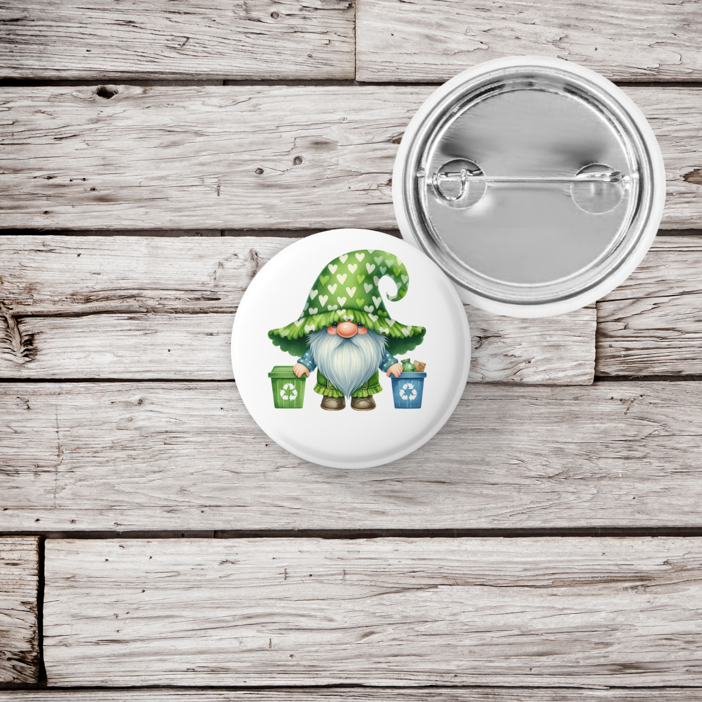 Garden Gnome Recycling Pin Back Button, Magnet