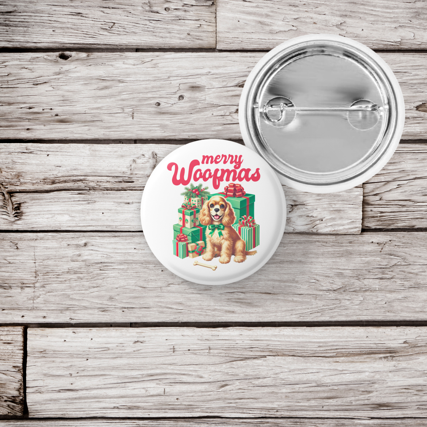 Merry Woofmas Pin Back Button, Magnet