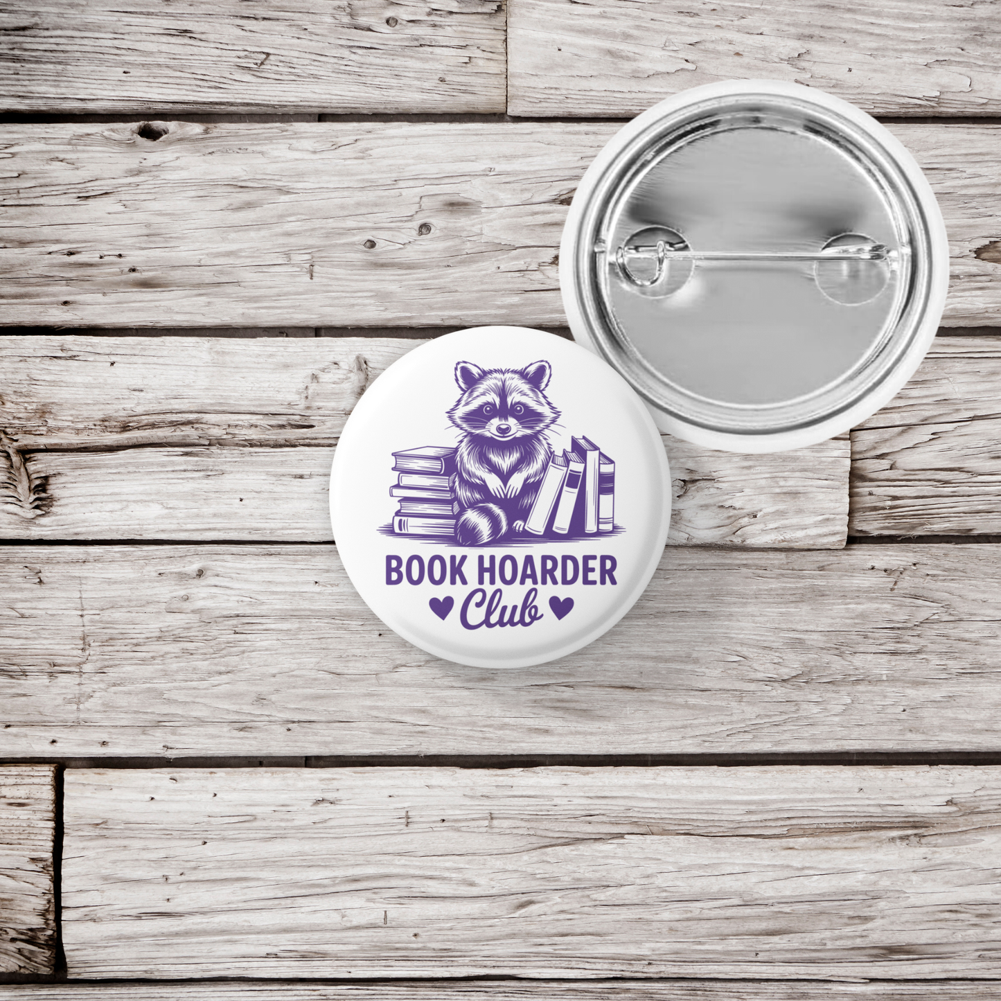 Book Hoarder Club Raccoon Pin Back Button, Magnet