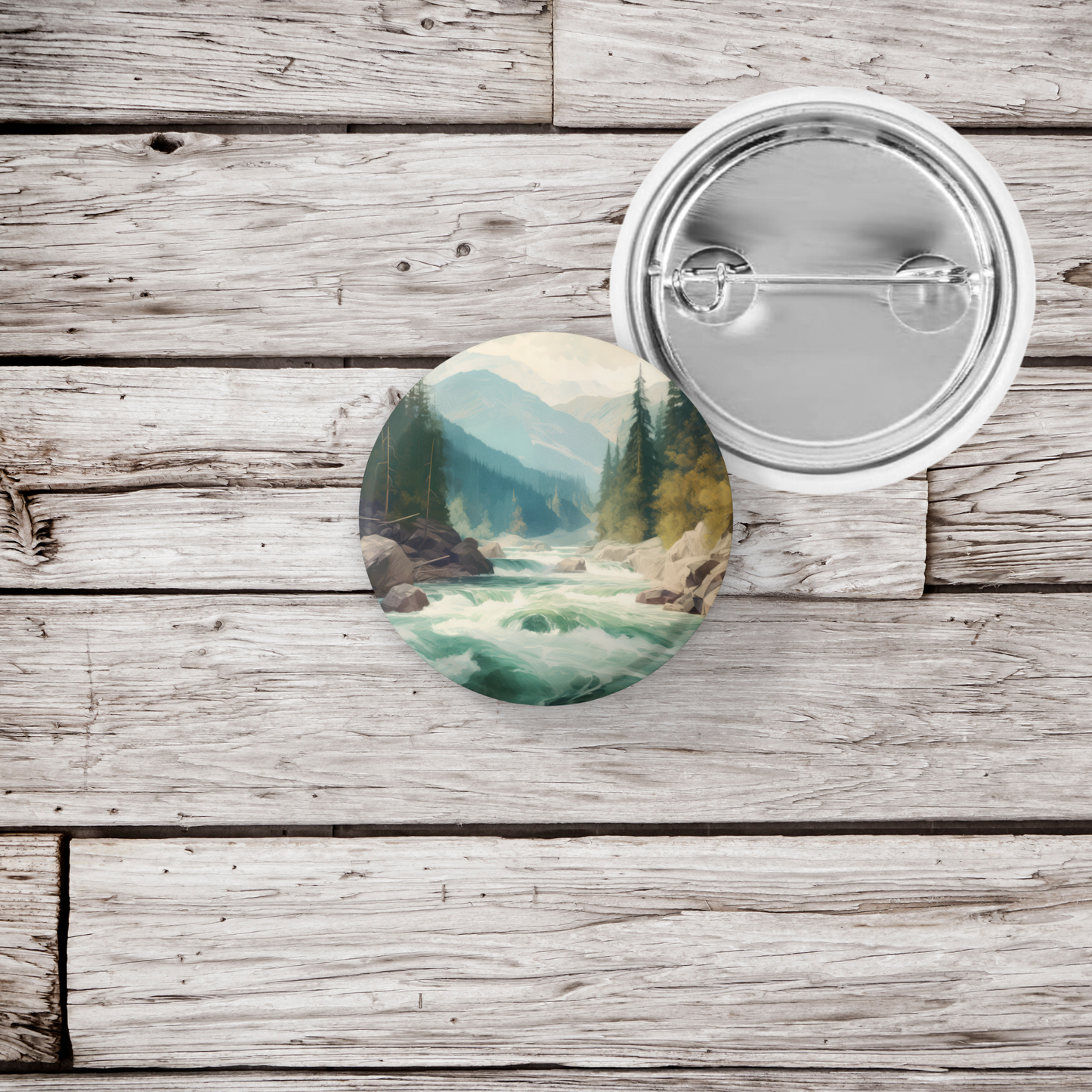 Rushing Water River 6 Pin Back Button, Magnet, Keychain