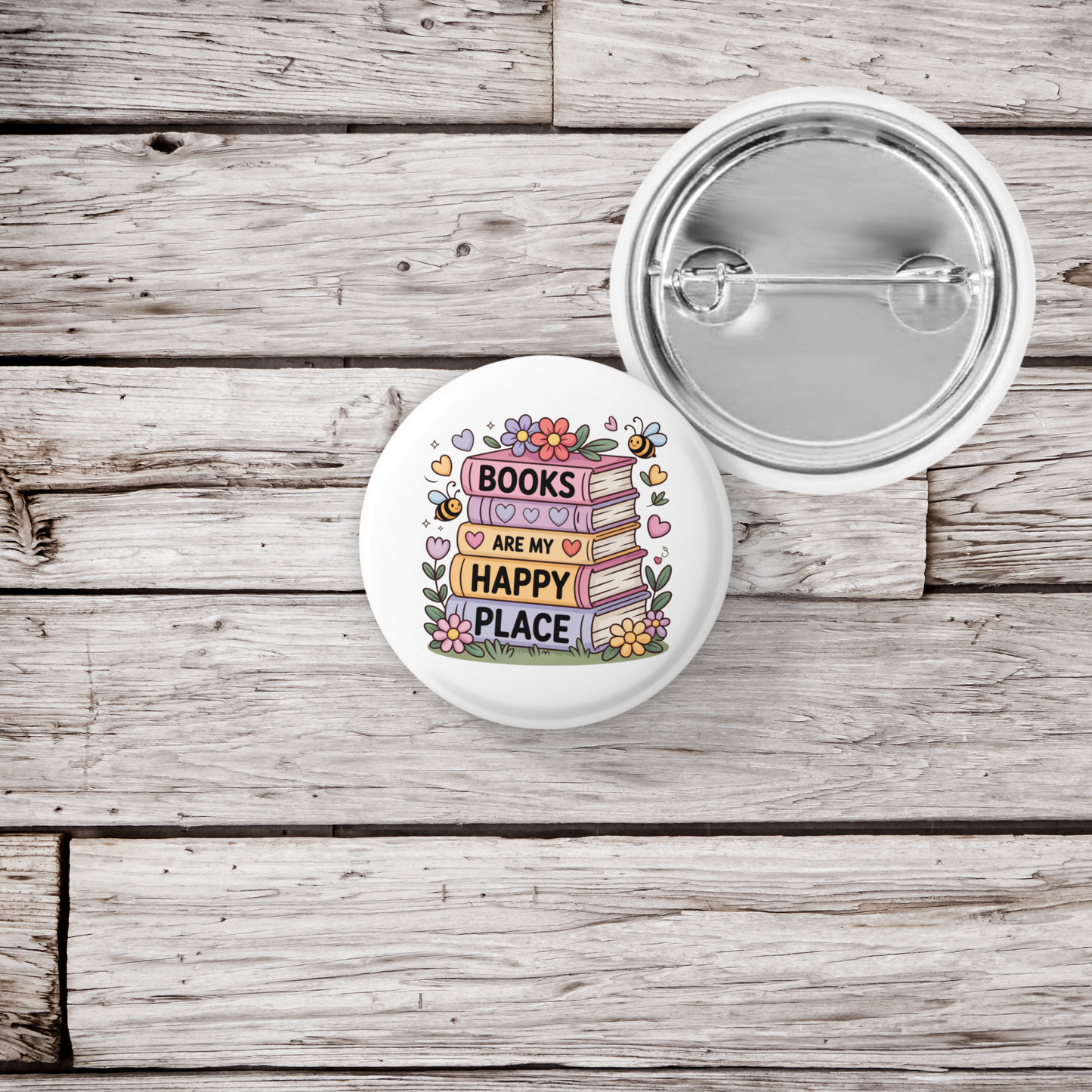 Books Are My Happy Place Pin Back Button, Magnet