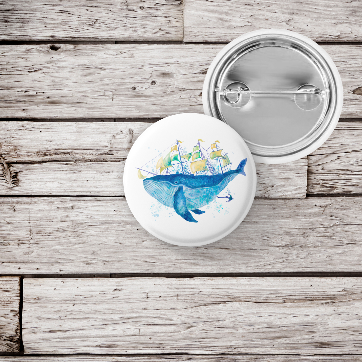 Sailing Whale Pin Back Button, Magnet, Keychain