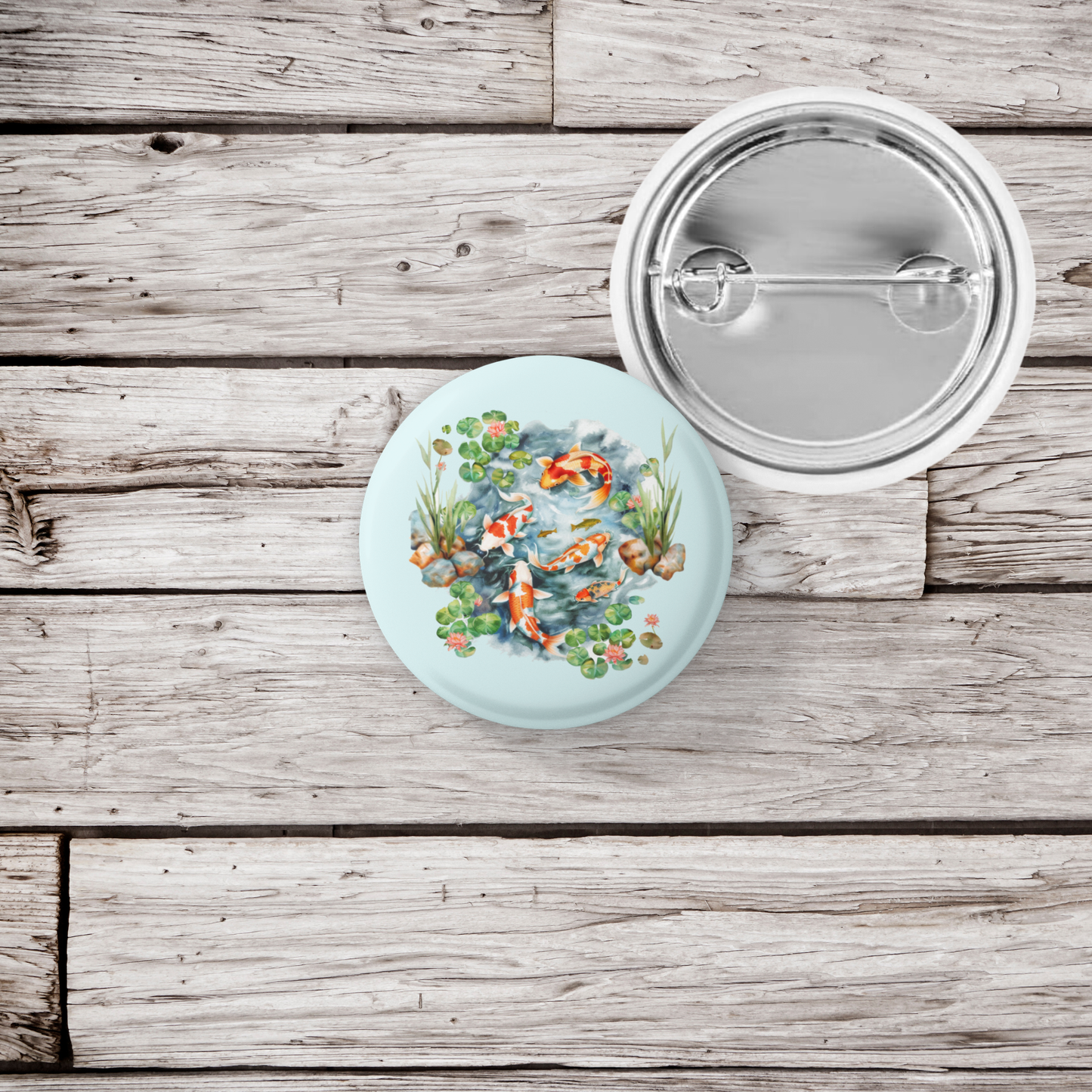 Koi Pond 6 Basket Pin Back Button, Magnet