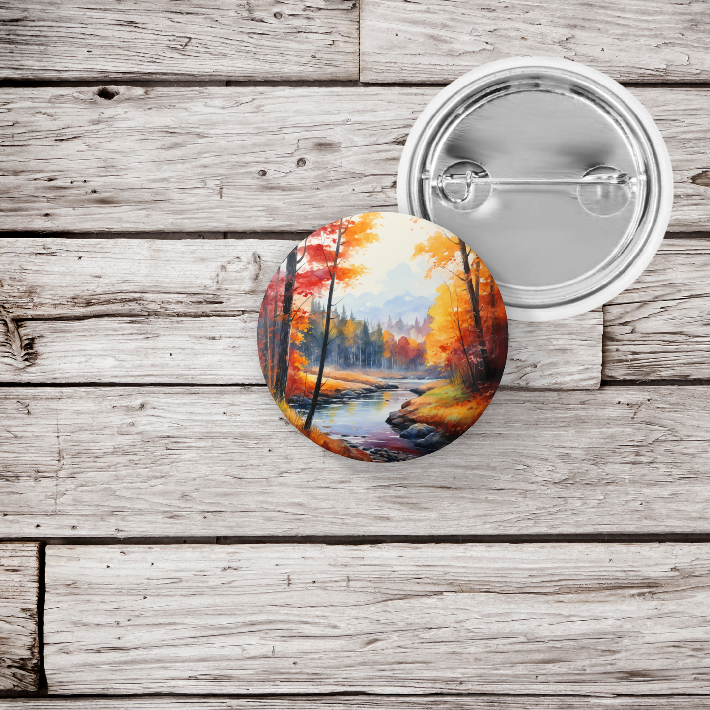 Fall Landscape Pin Back Button, Magnet, Keychain