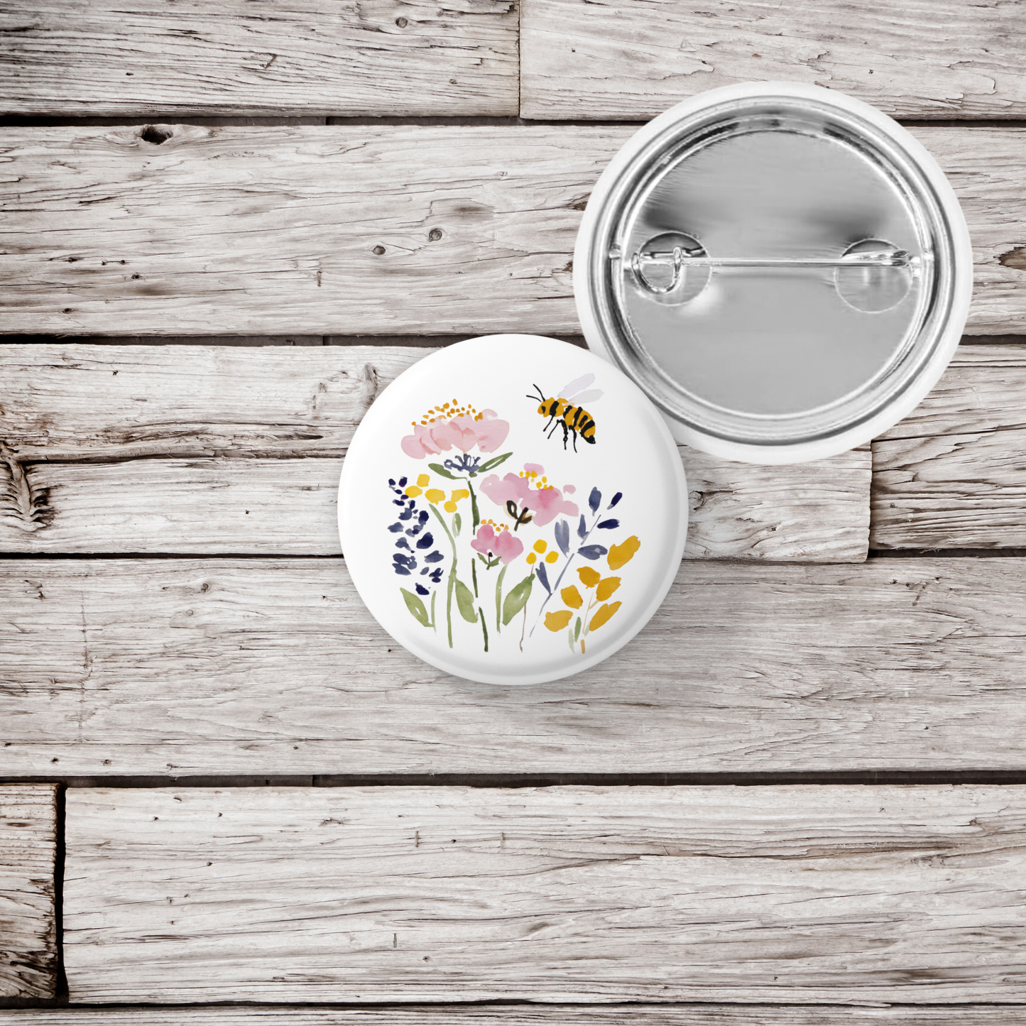 Honey Bee Wildflowers Pin Back Button, Magnet