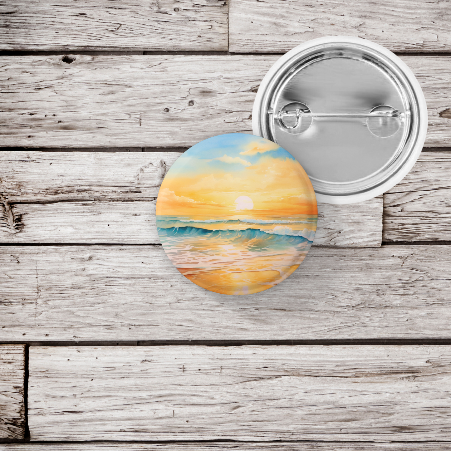 Beach Landscape Pin Back Button, Magnet, Keychain