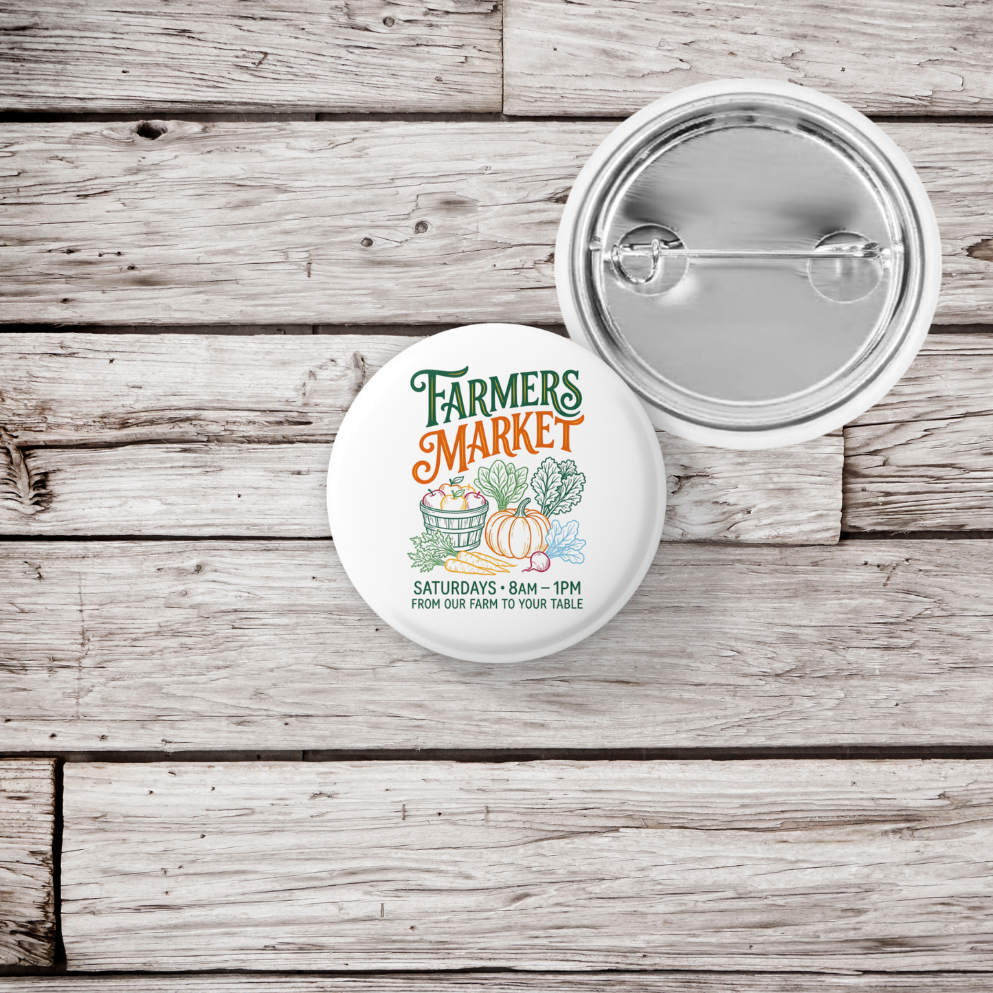 Farmers Market Pin Back Button, Magnet