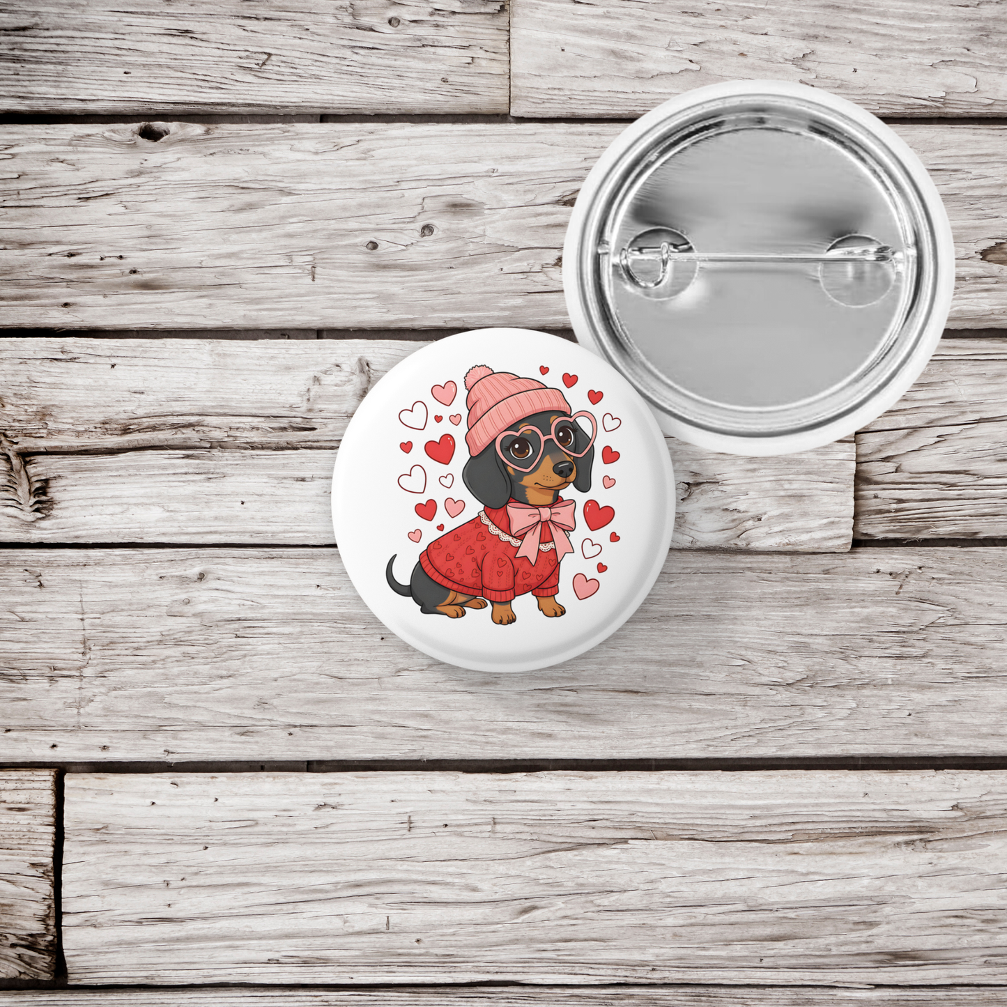 Dachshund Valentine Pin Back Button, Magnet