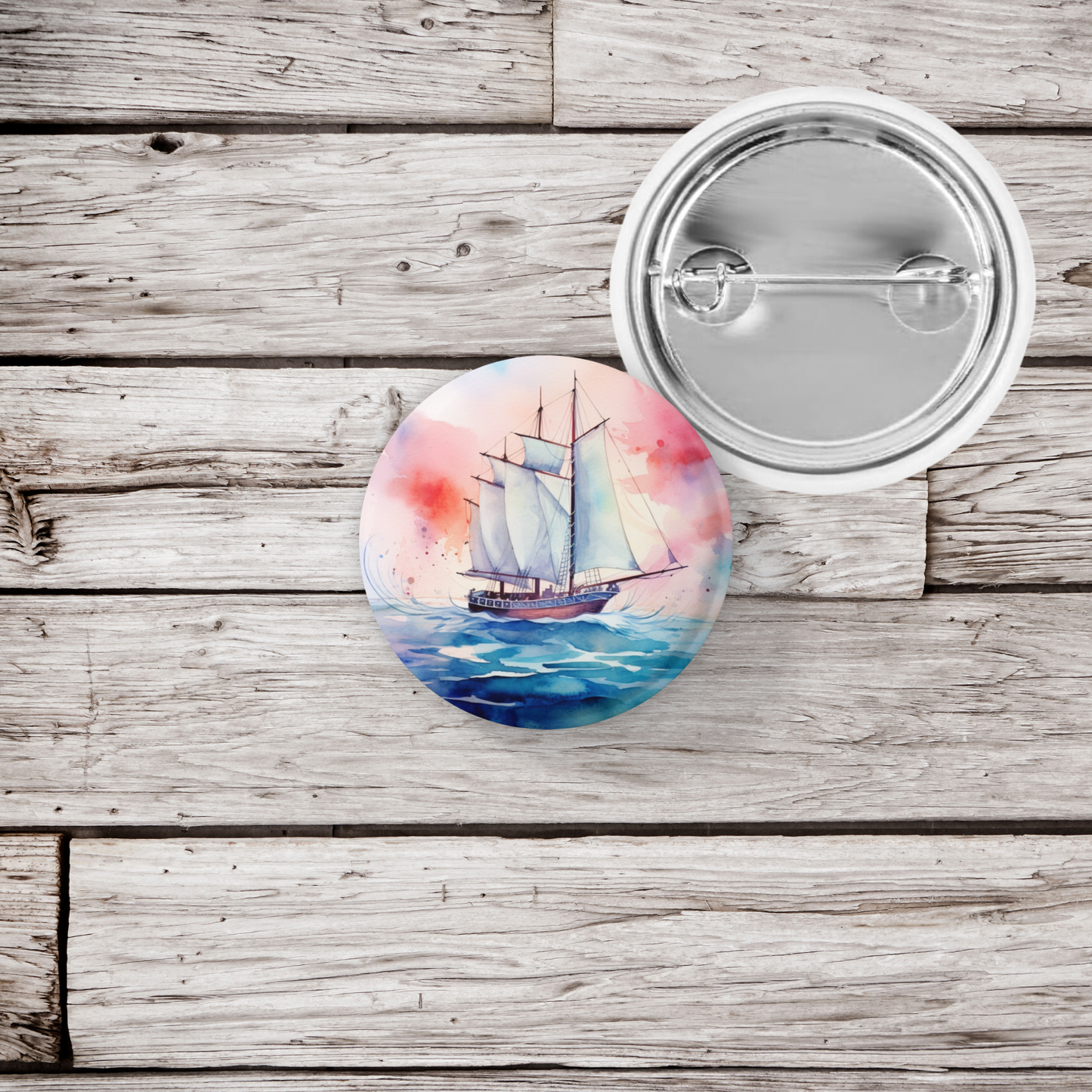 Sail Boat 6 Pin Back Button, Magnet