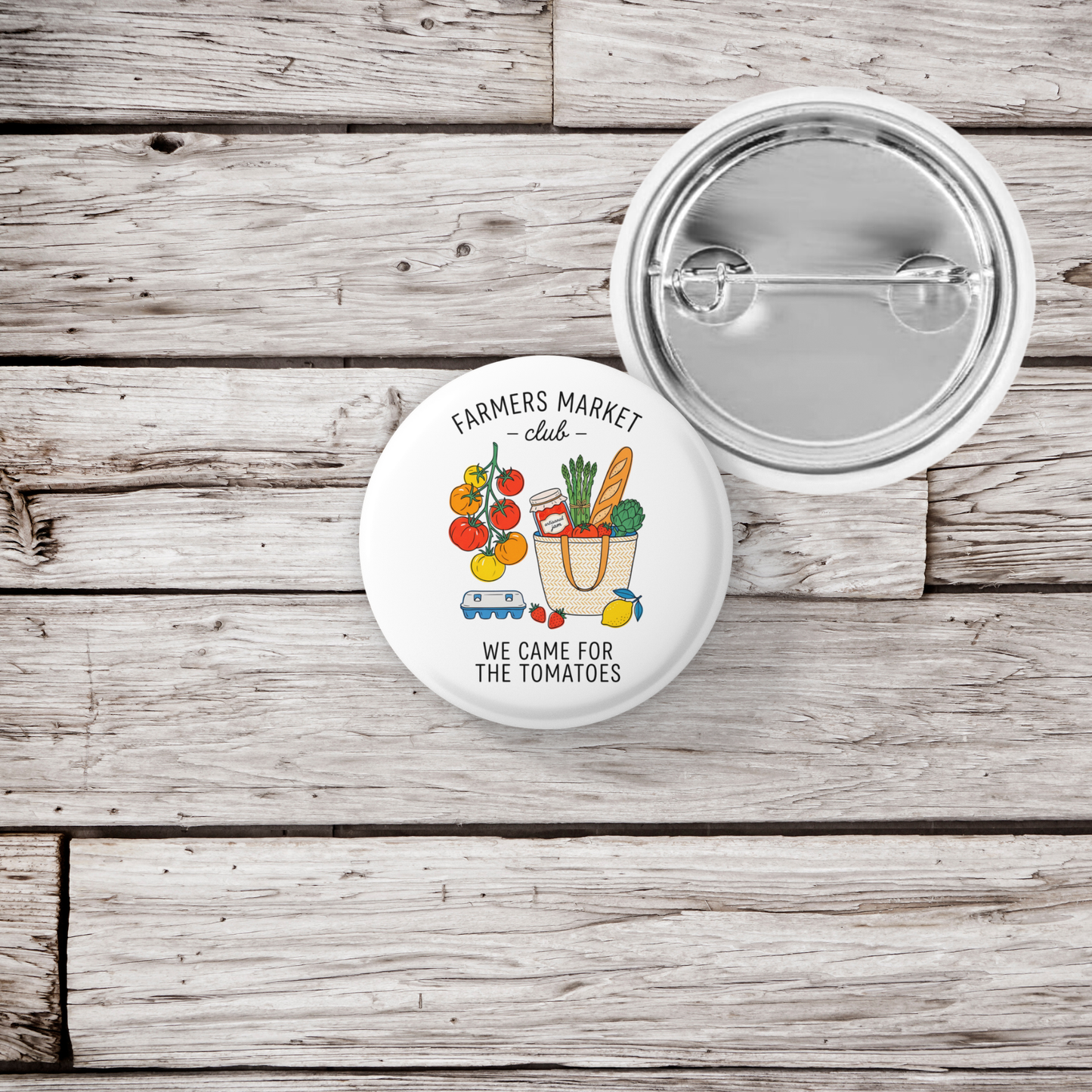 Farmers Market Club Pin Back Button, Magnet