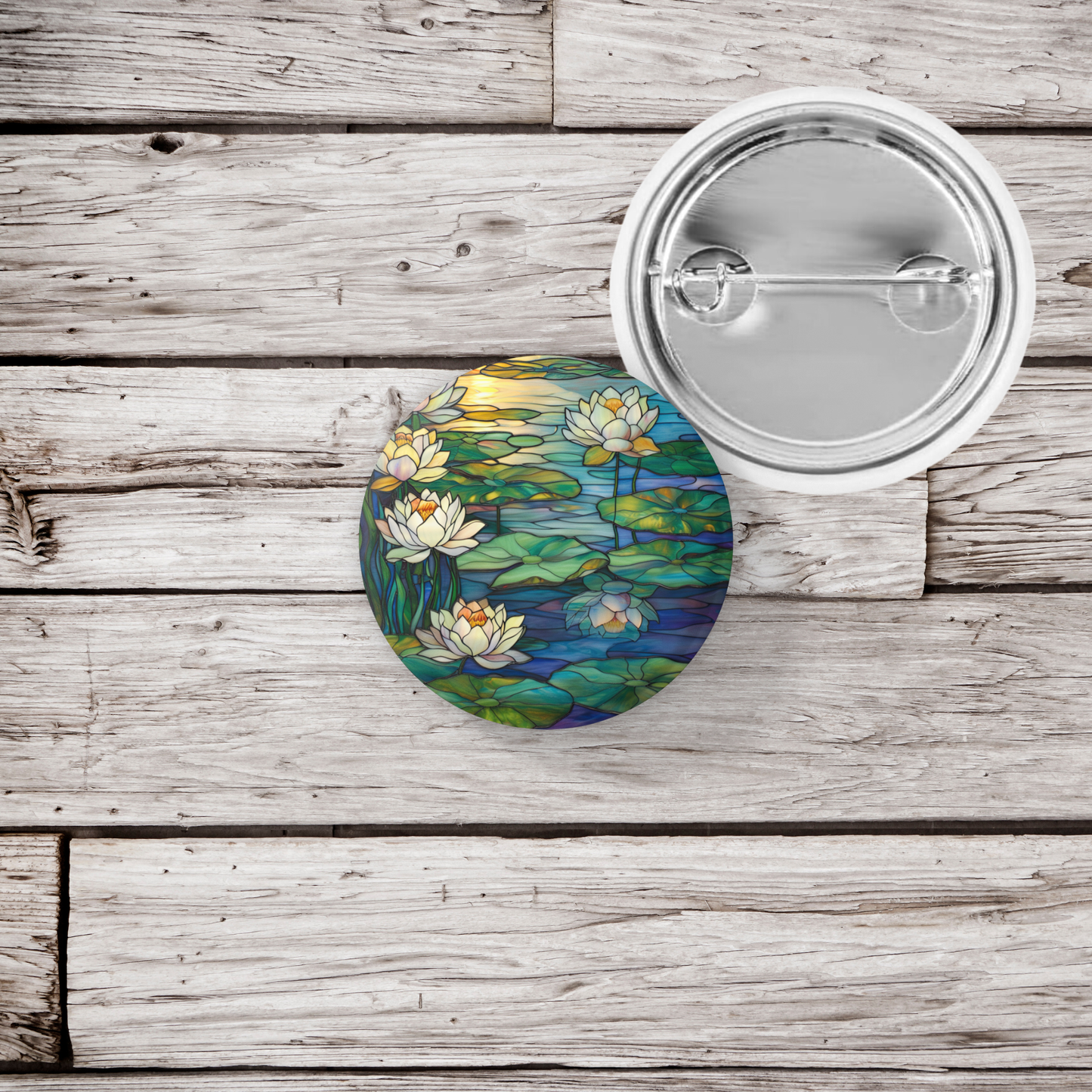 Water Lily 2 Stained Glass Pin Back Button, Magnet