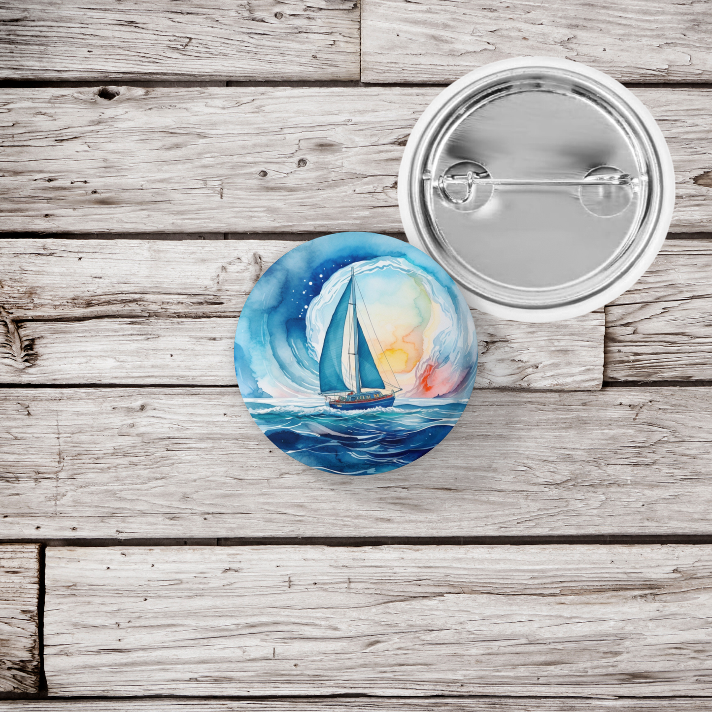 Sail Boat 4 Pin Back Button, Magnet