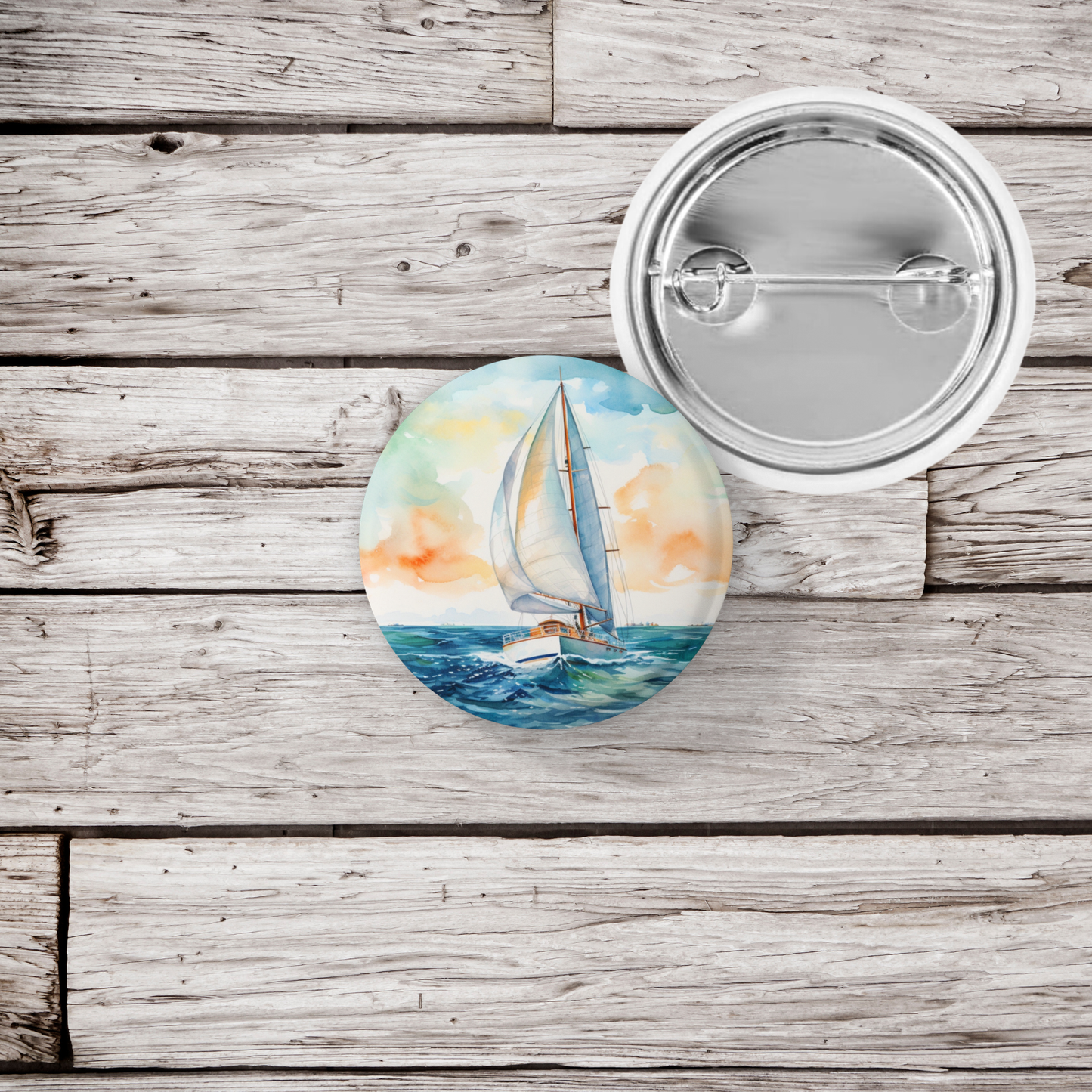 Sail Boat 2 Pin Back Button, Magnet
