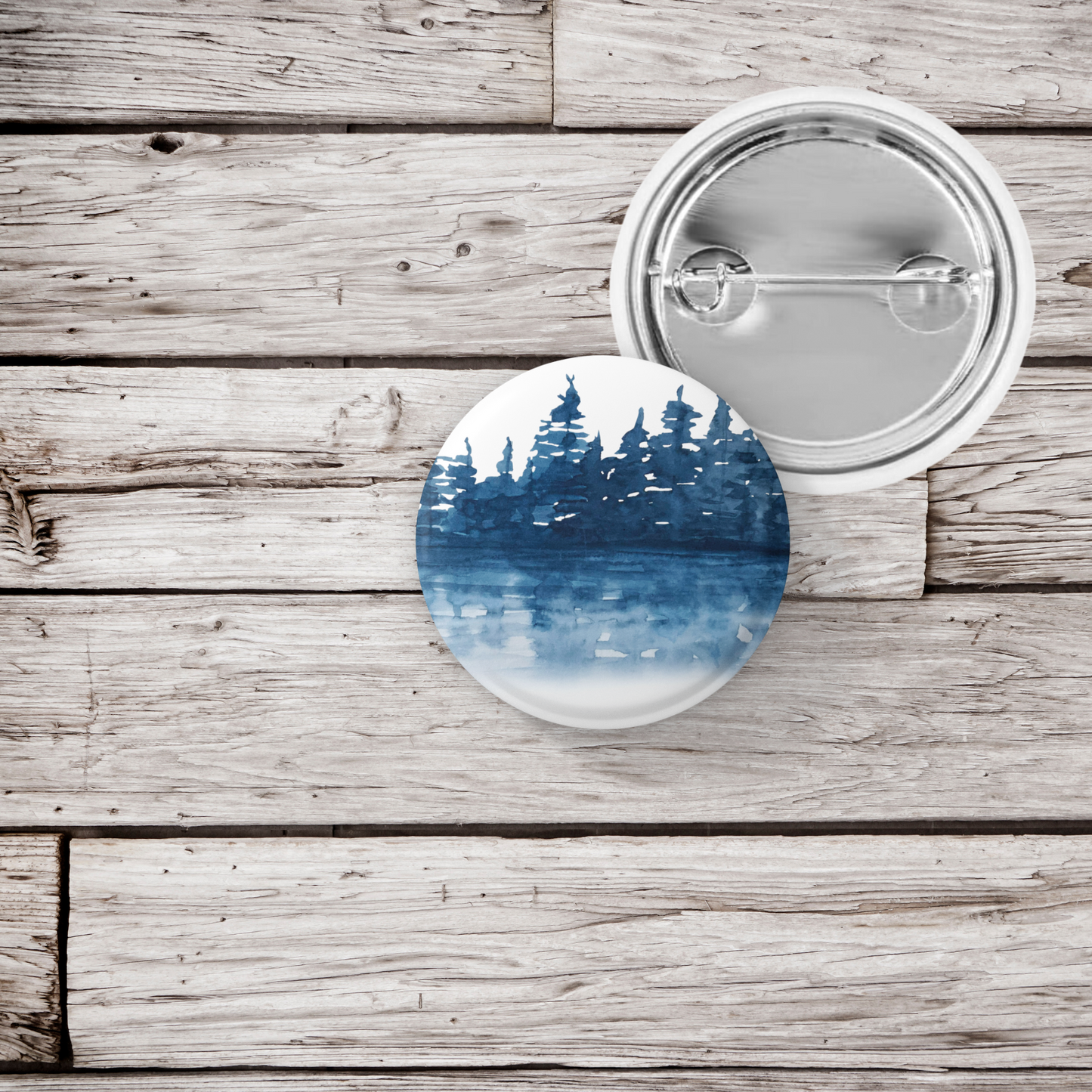 Blue Forest Landscape Pin Back Button, Magnet