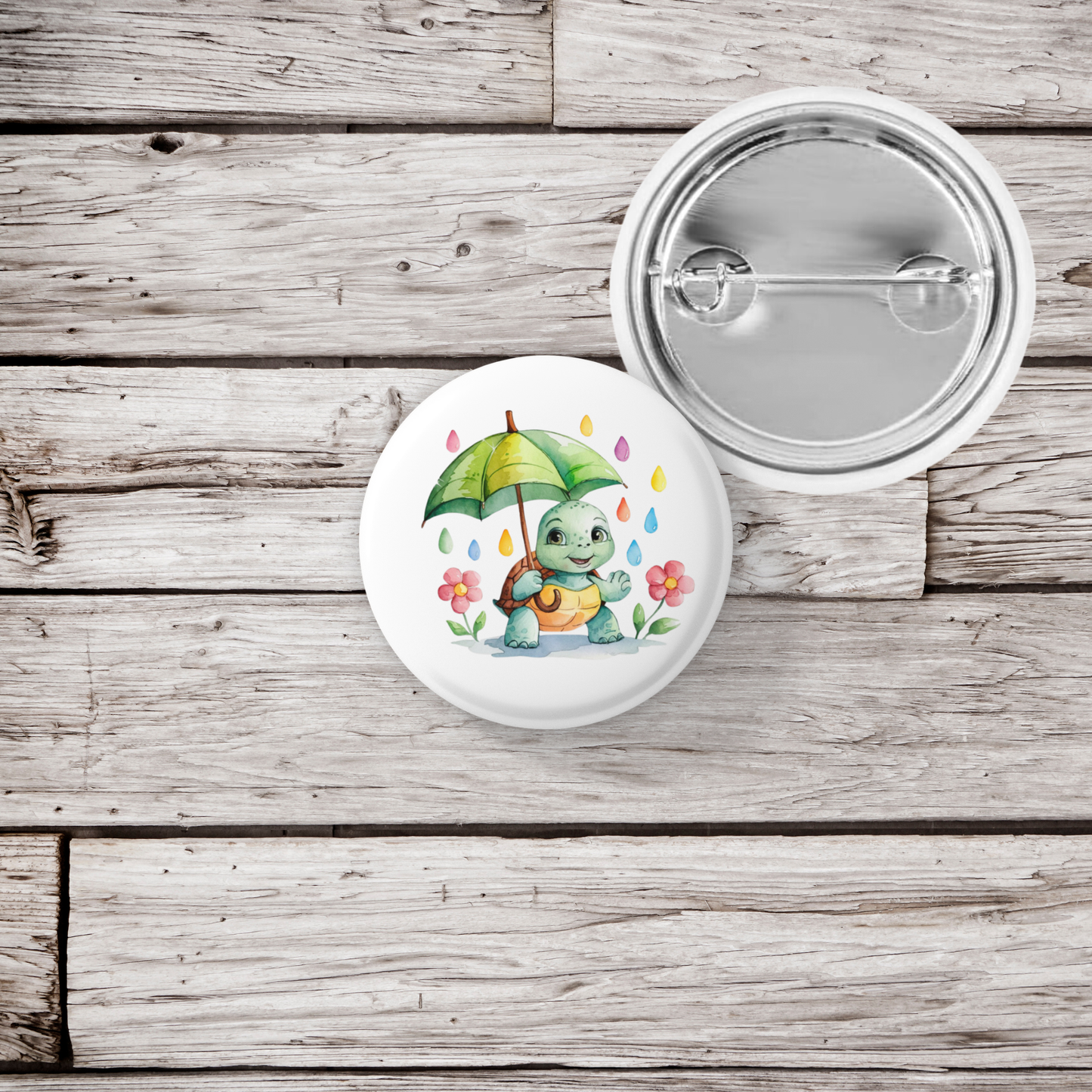 Rainy Day Turtle Pin Back Button, Magnet