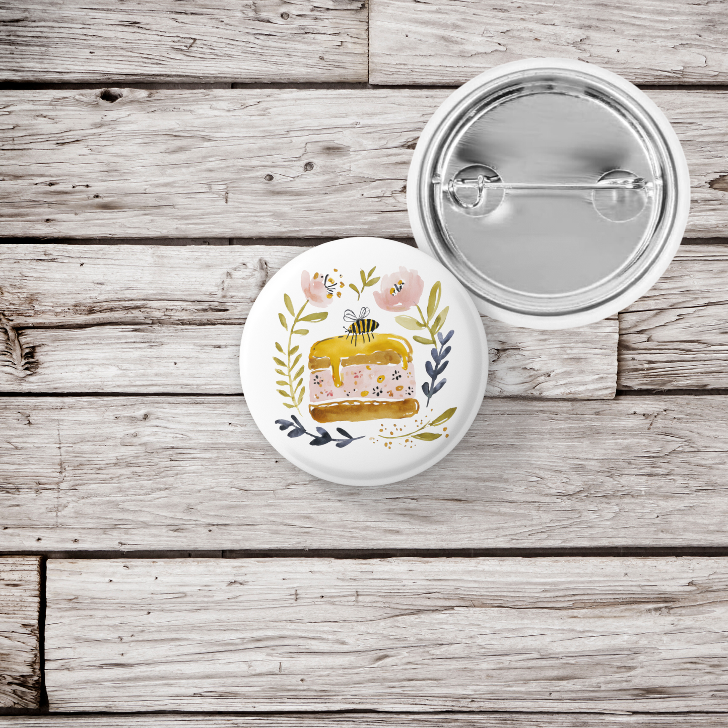 Honey Bee Cake Pin Back Button, Magnet