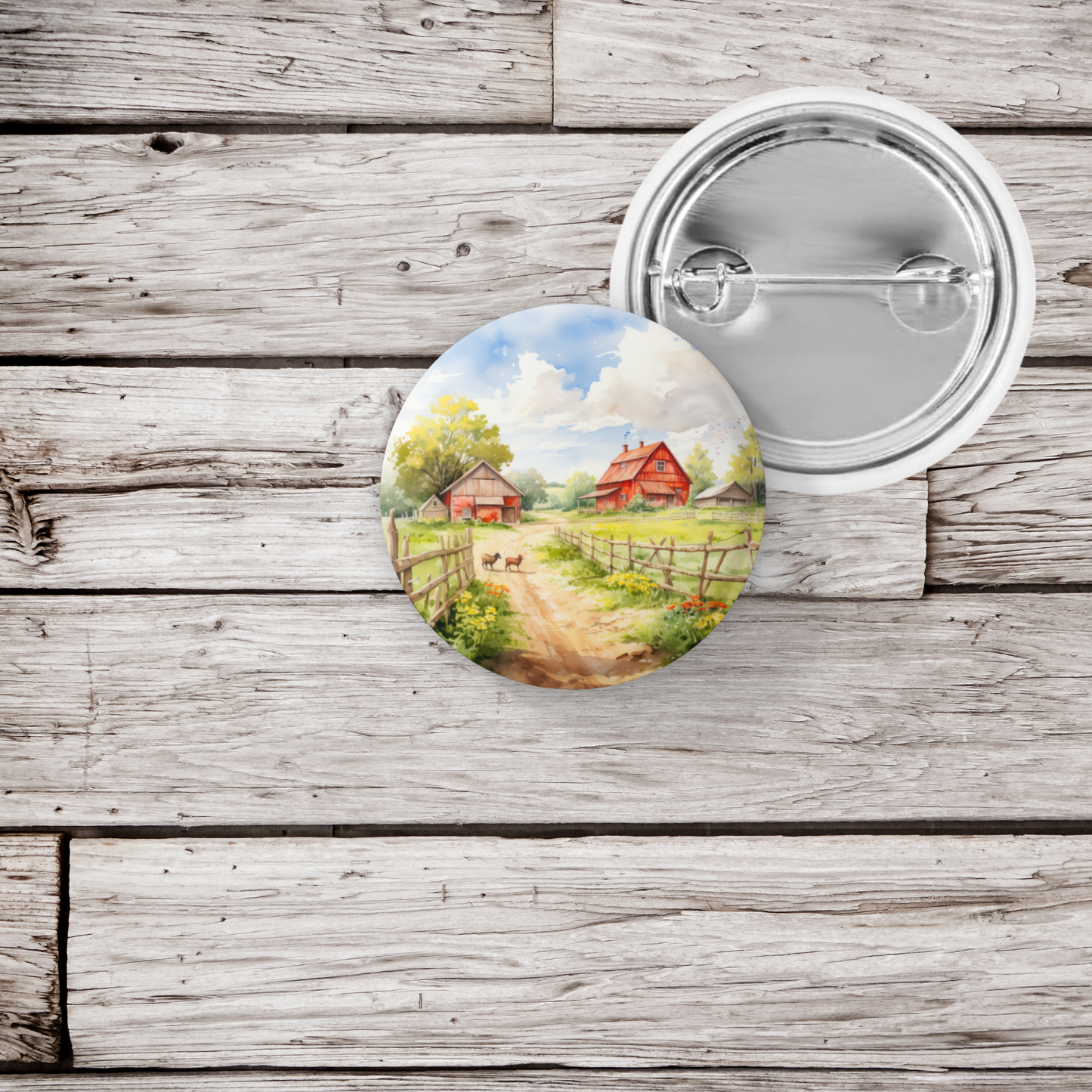 Farm Landscape 2 Pin Back Button, Magnet, Keychain
