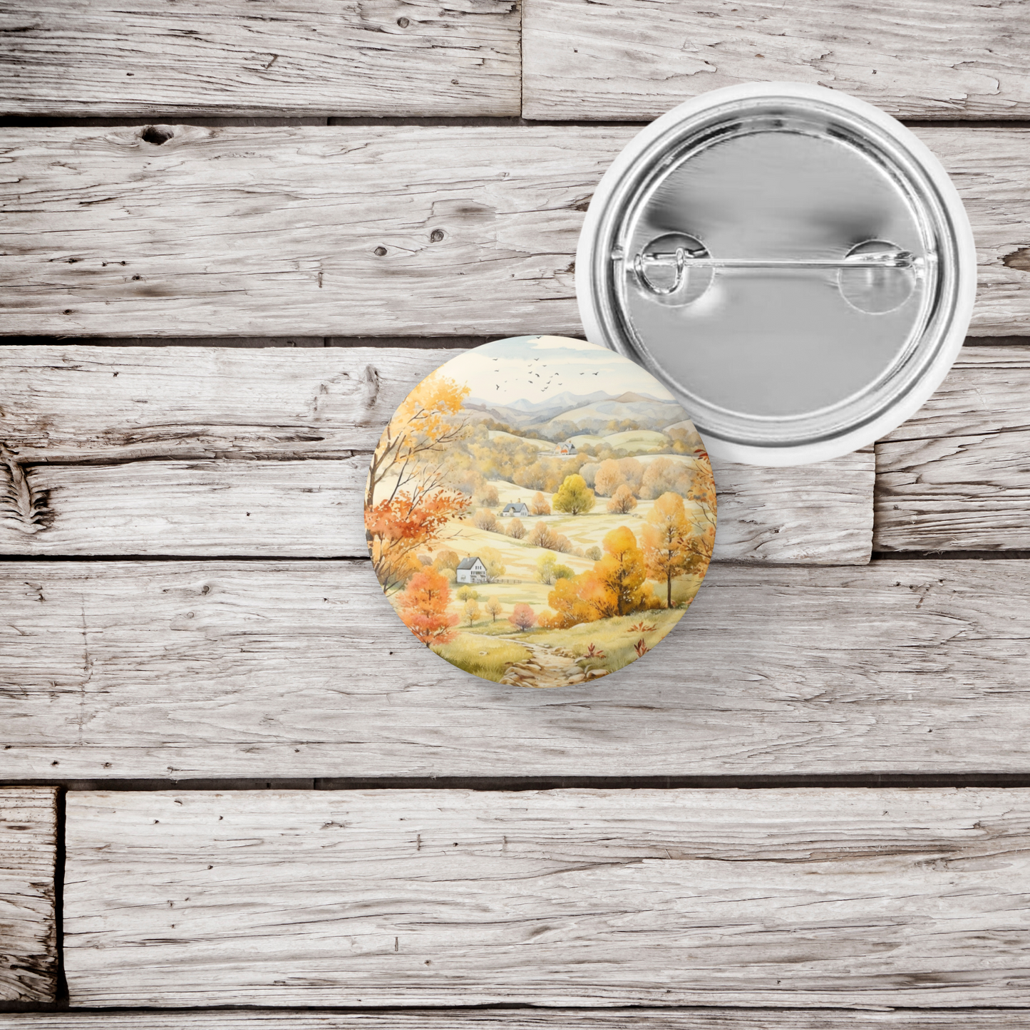 Country Fall Landscape 13 Pin Back Button, Magnet
