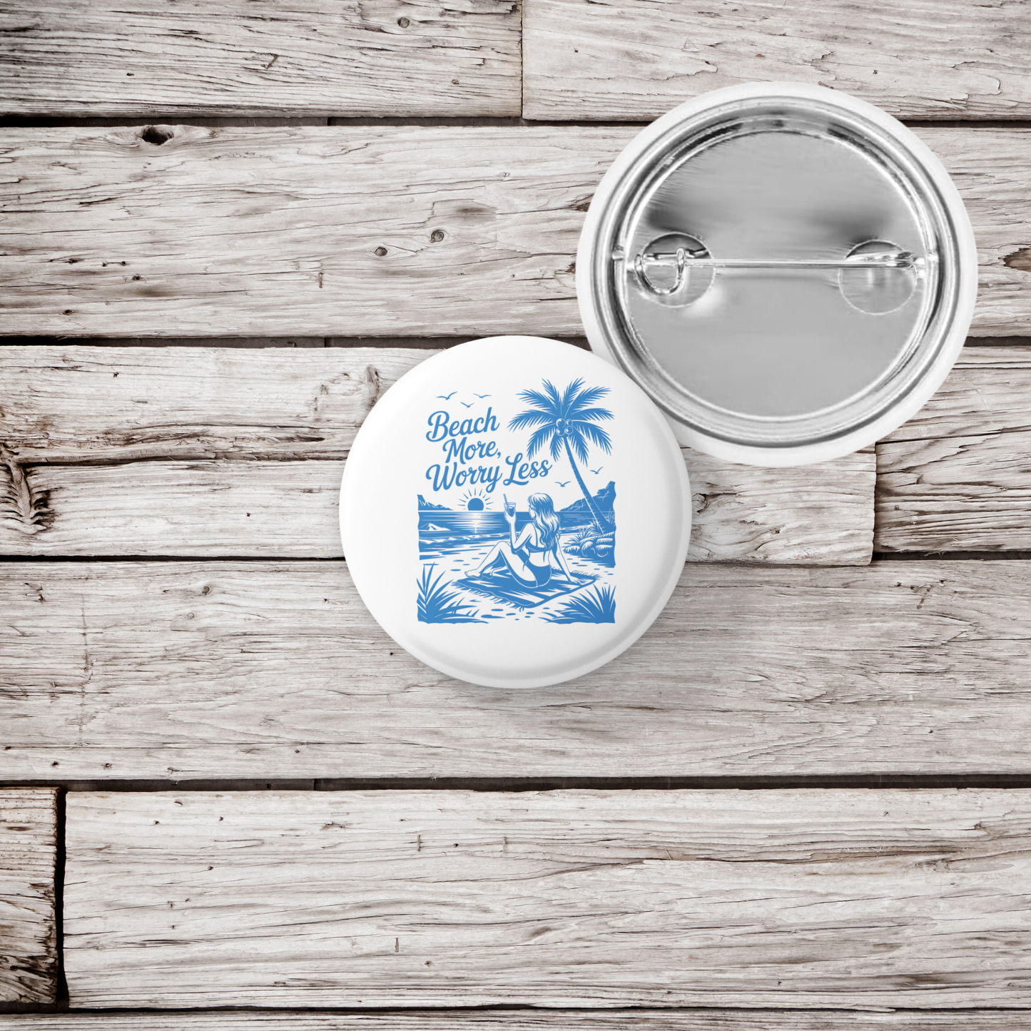 Beach More Worry Less Pin Back Button, Magnet