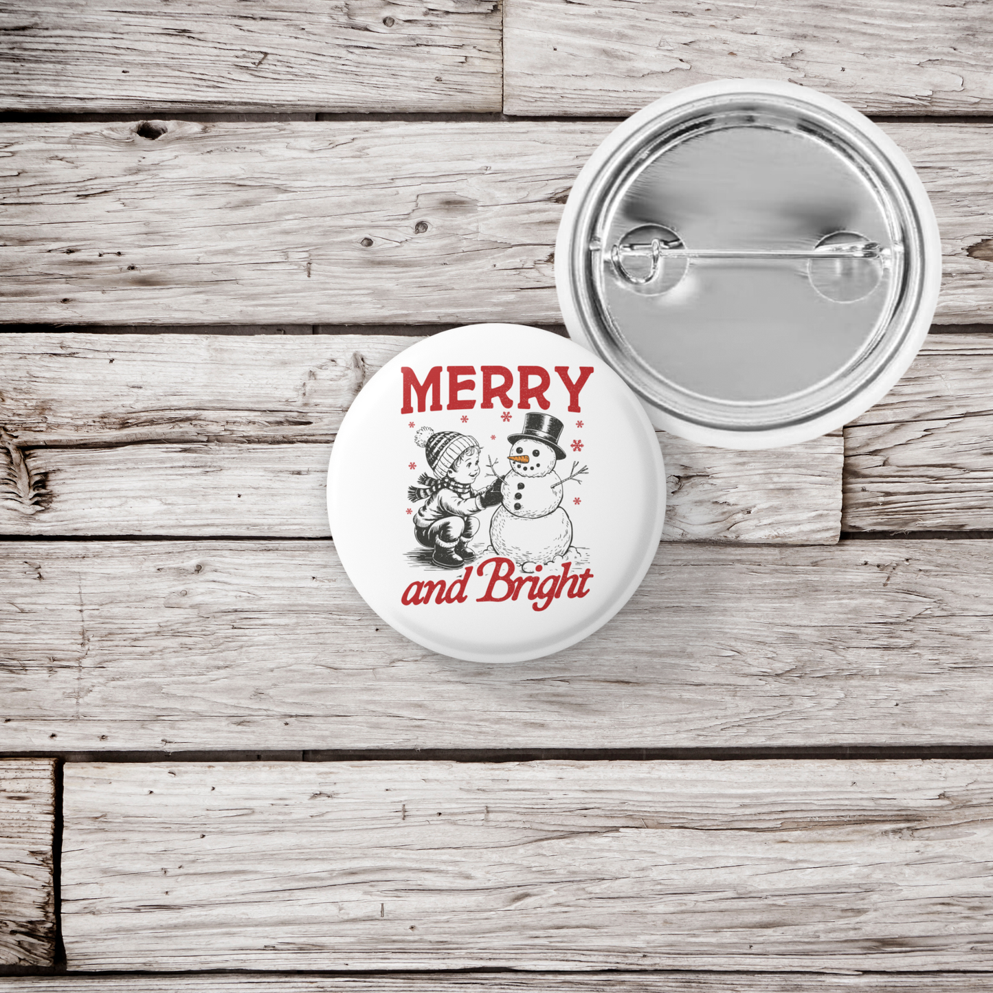 Merry and Bright Snowman Pin Back Button, Magnet