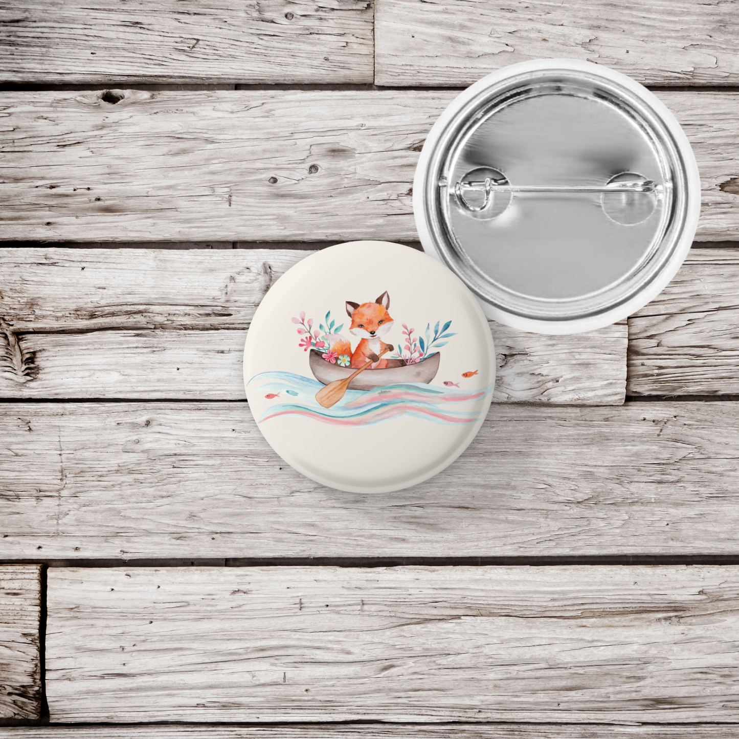 Fox Canoeing Pin Back Button, Magnet