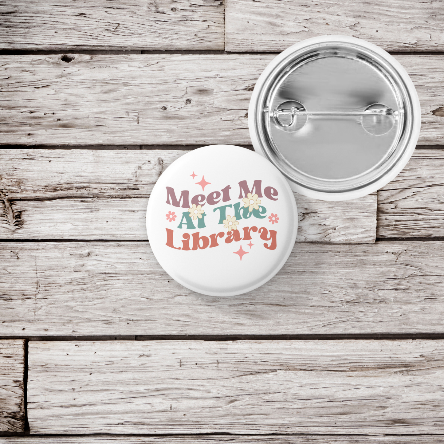 Meet Me At The Library Pin Back Button, Magnet