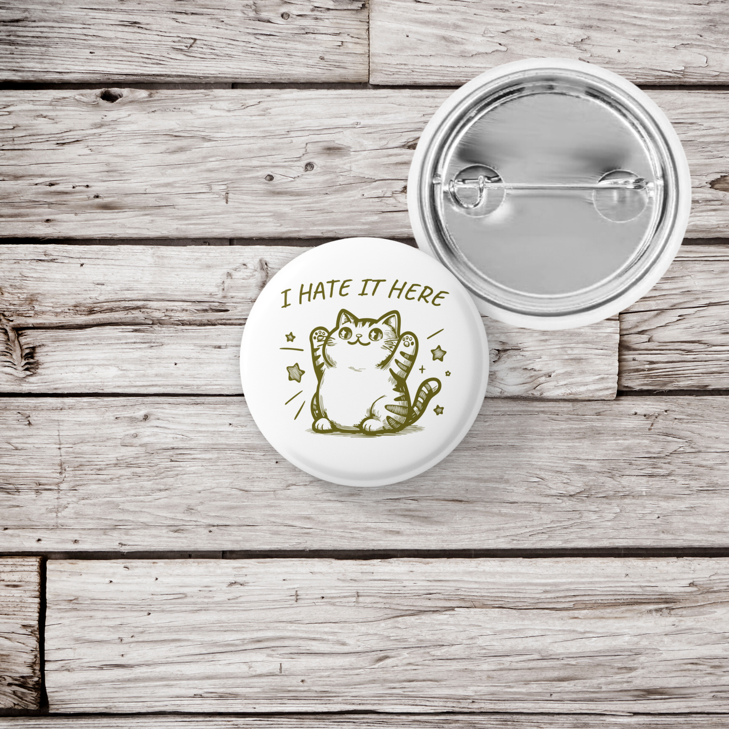 I Hate It Here Cat Pin Back Button, Magnet