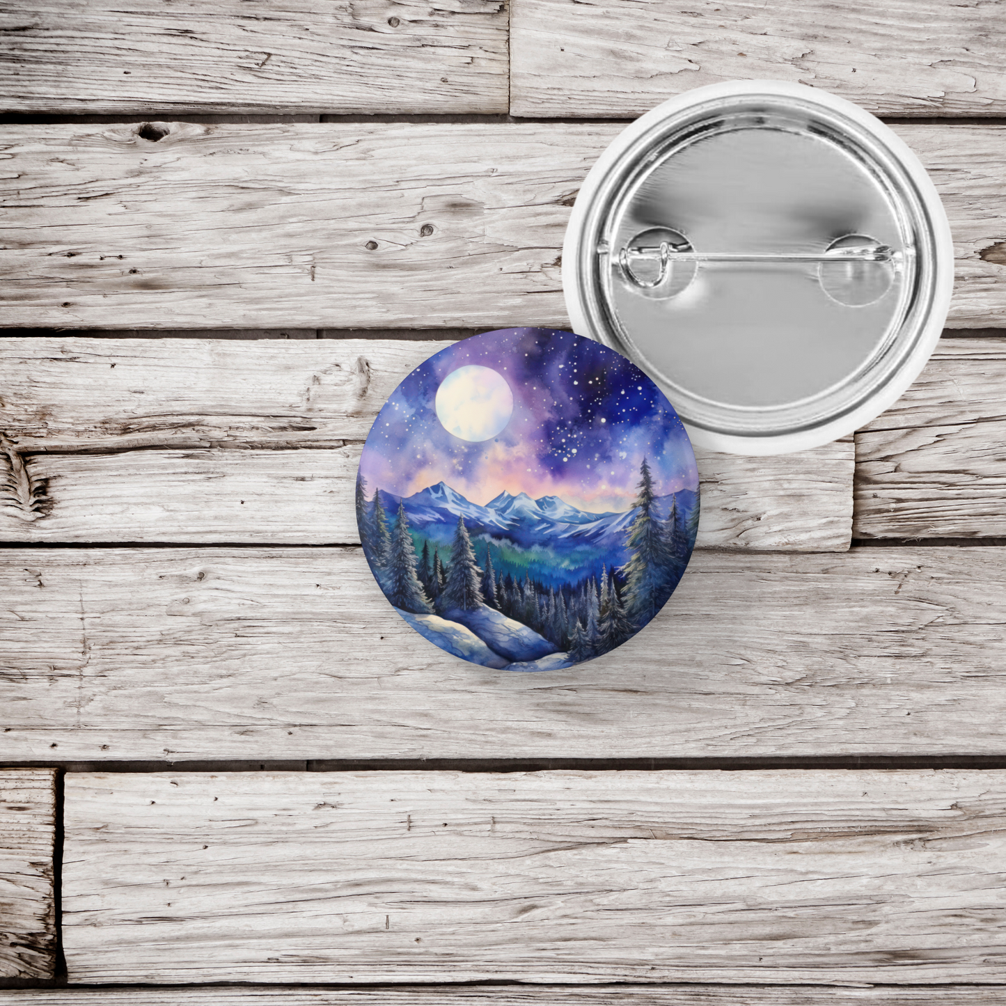 Night Forest 3 Pin Back Button, Magnet