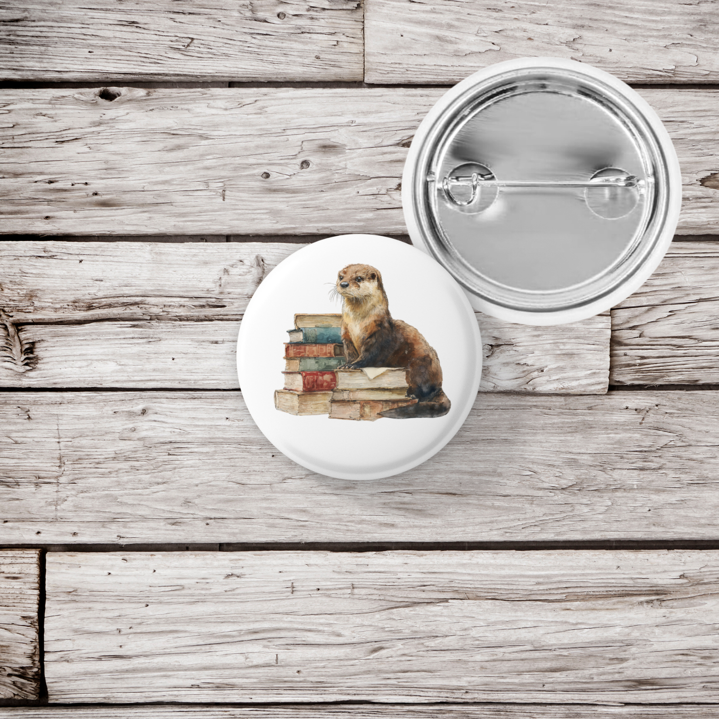 Otter Book 3 Pin Back Button, Magnet