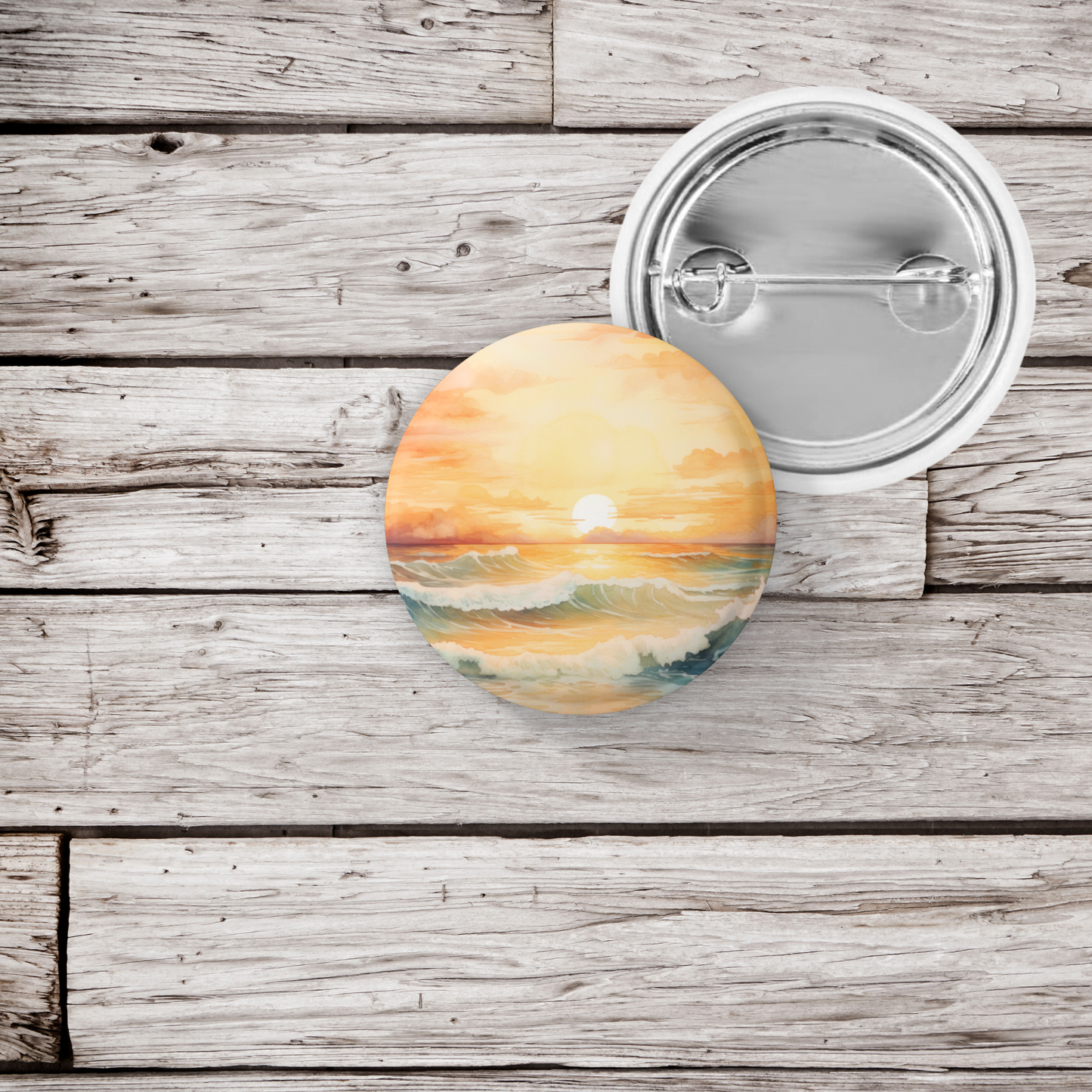 Beach Landscape Pin Back Button, Magnet, Keychain