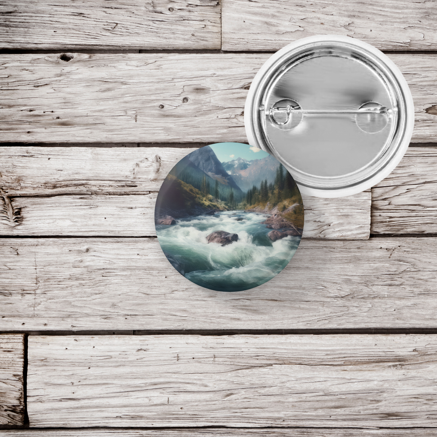 Rushing Water River 1 Pin Back Button, Magnet, Keychain