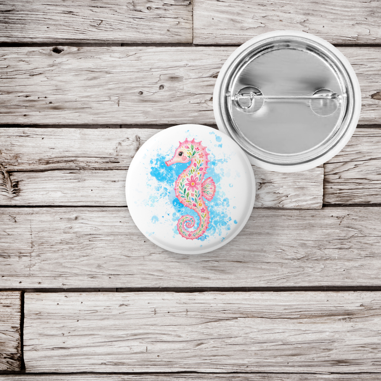 Pink Seahorse Pin Back Button, Magnet