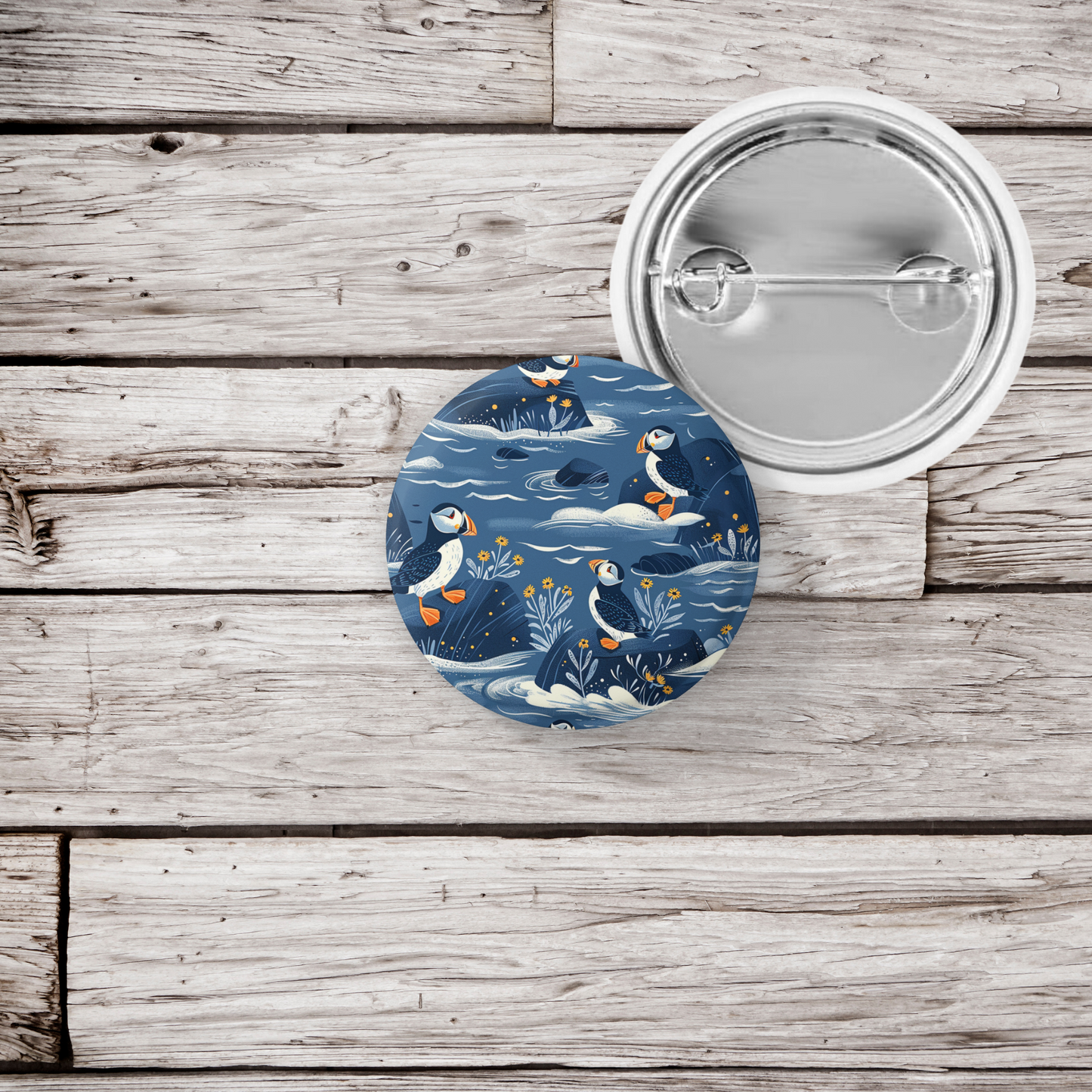Puffin 6 Pin Back Button, Magnet
