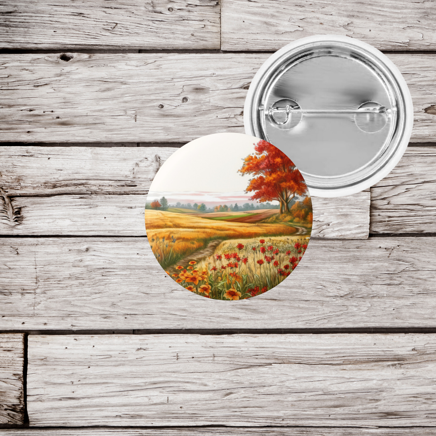 Autumn Fields Pin Back Button, Magnet, Keychain