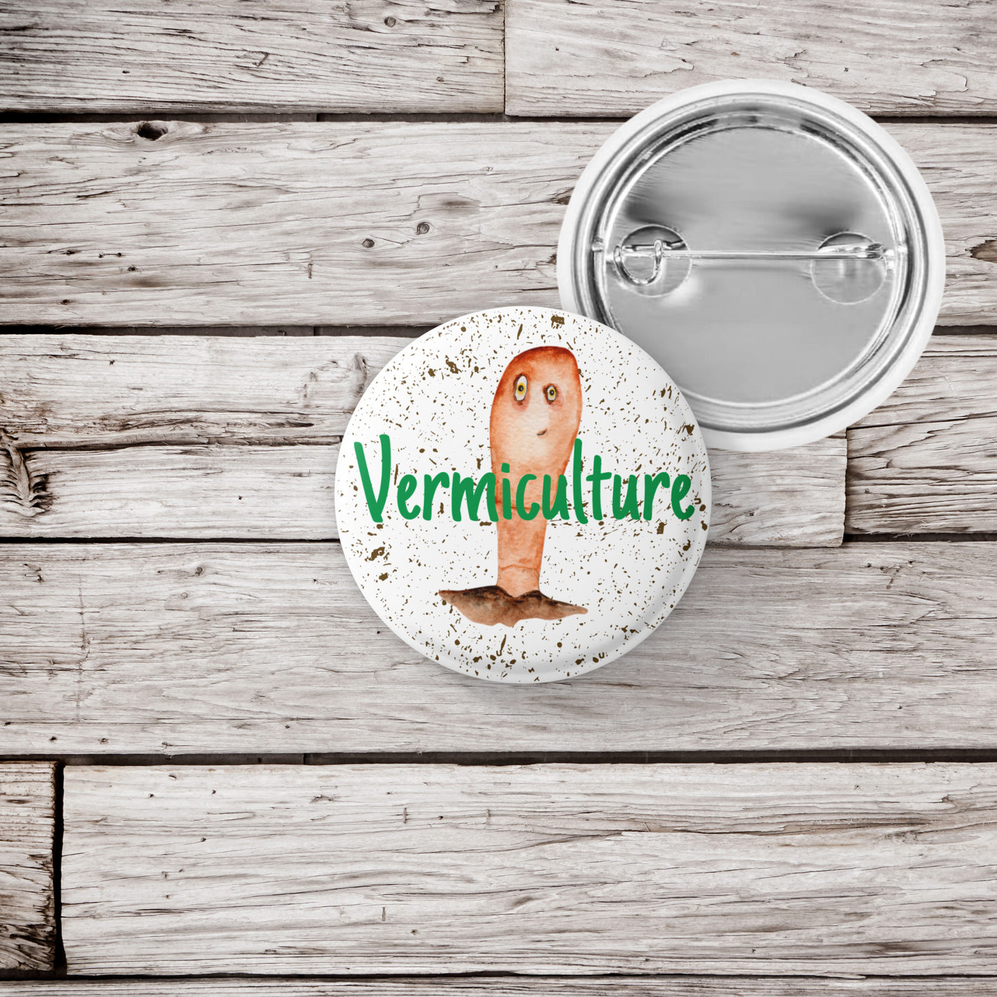 Vermiculture Pin Back Button, Magnet, Keychain