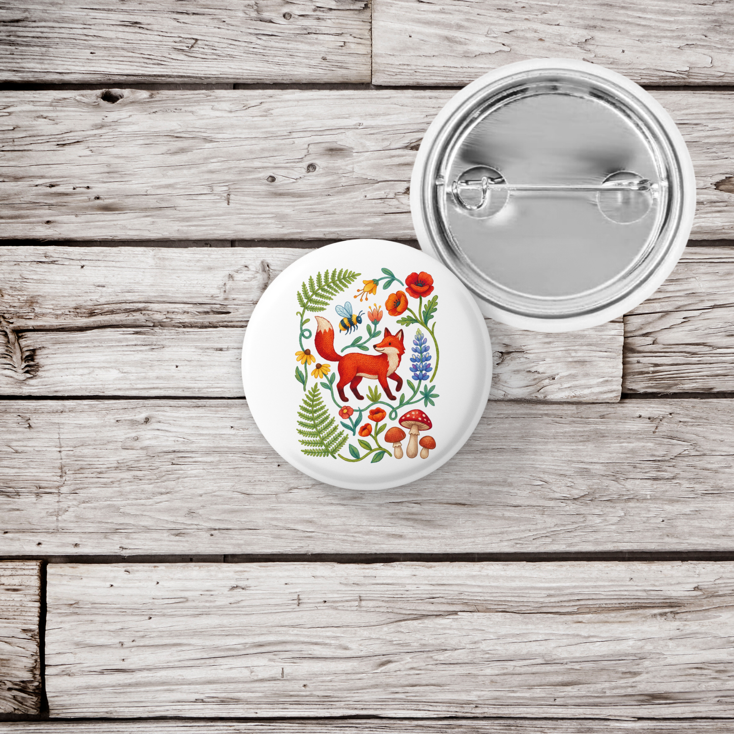 Fox Pin Back Button, Magnet