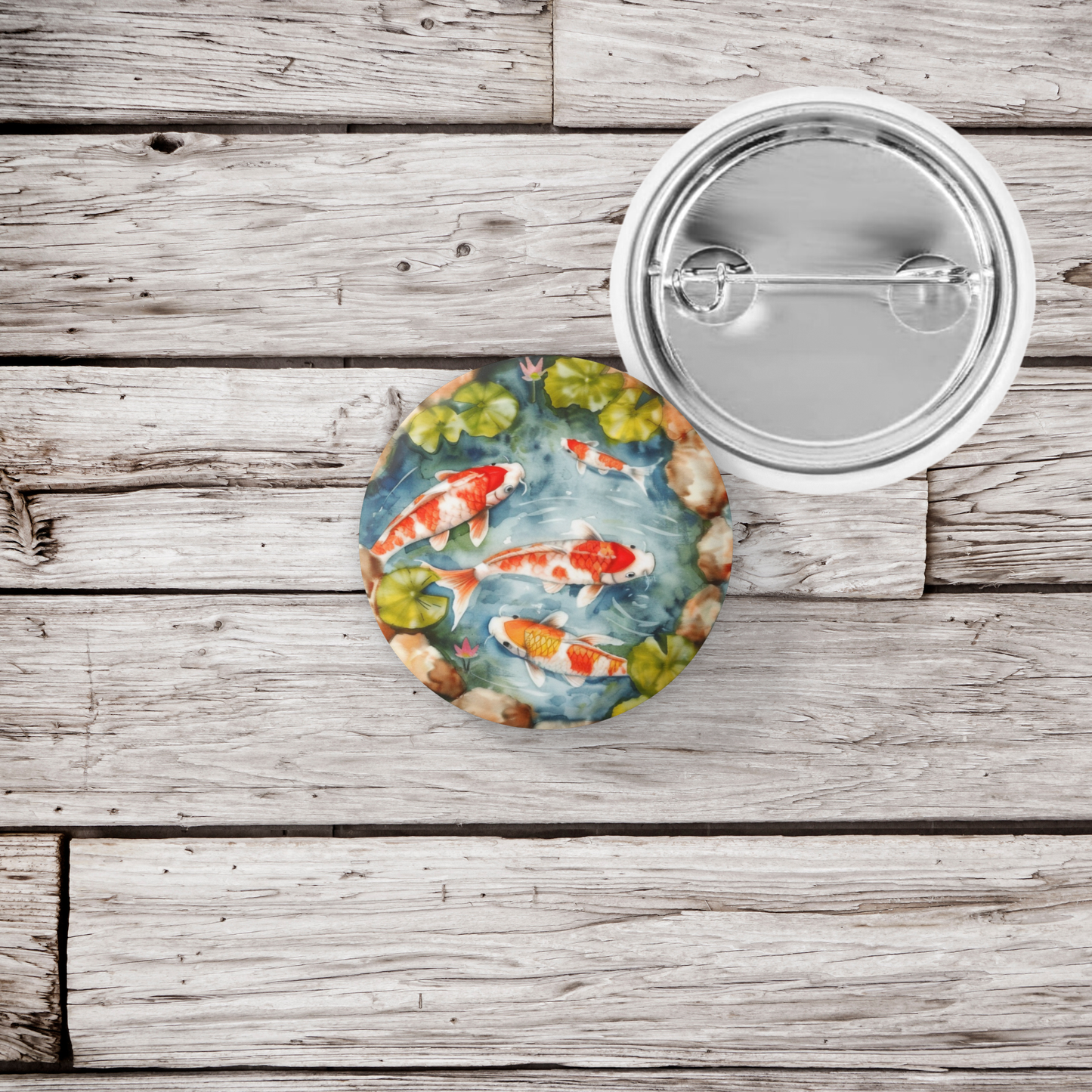Koi Pond 1 Basket Pin Back Button, Magnet