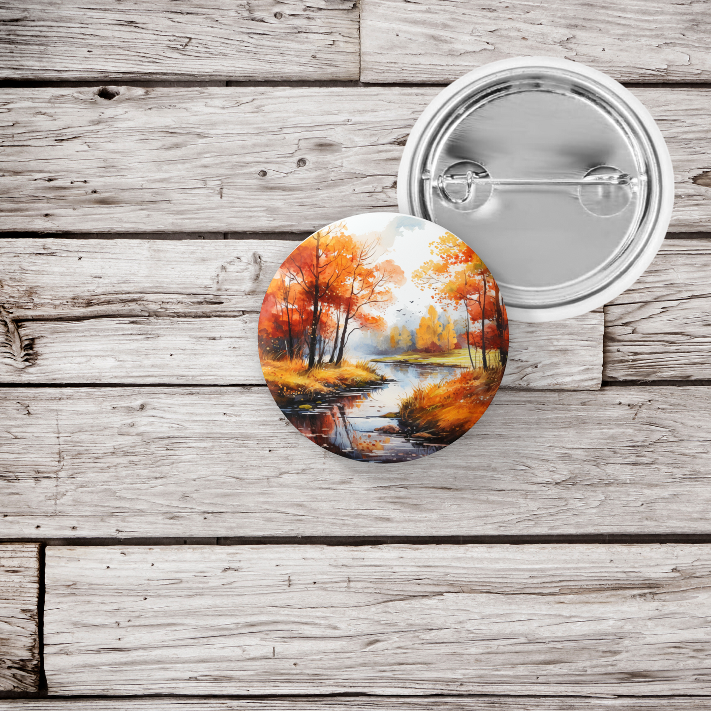 Fall River Landscape Pin Back Button, Magnet, Keychain