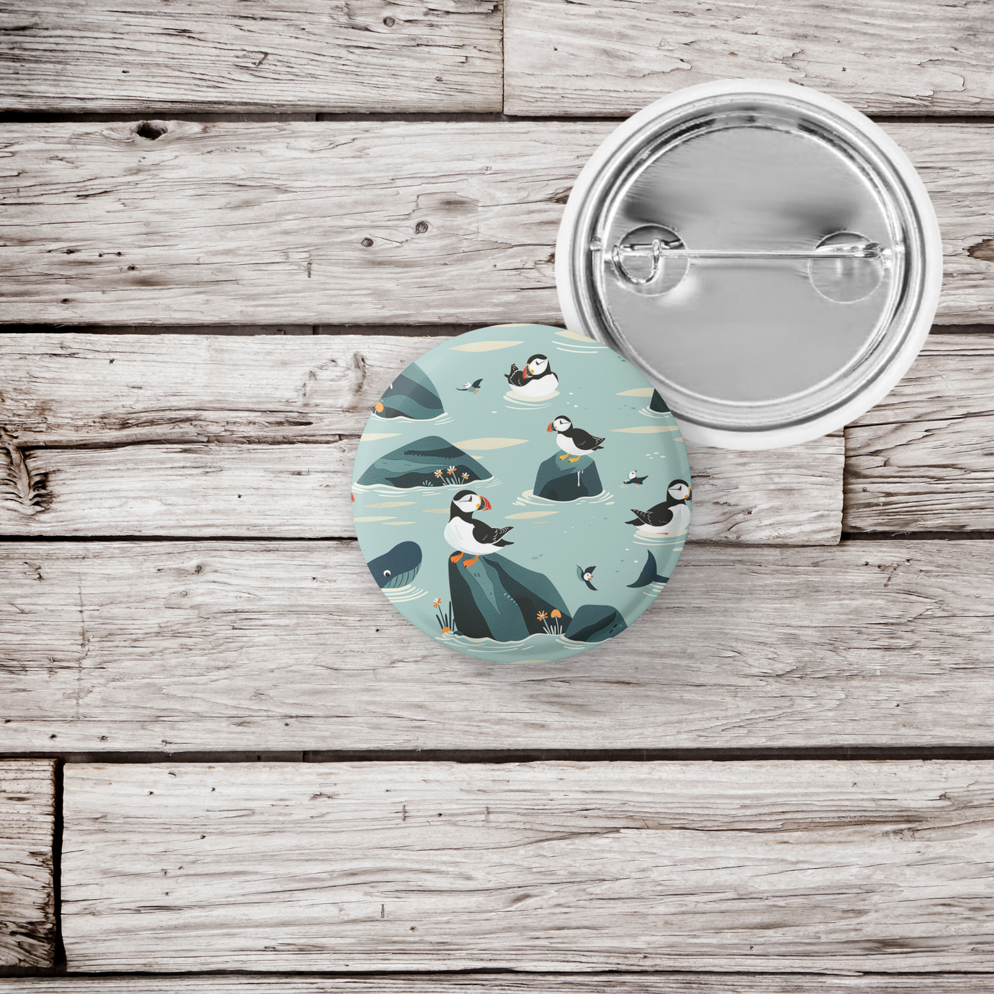 Puffin 2 Pin Back Button, Magnet