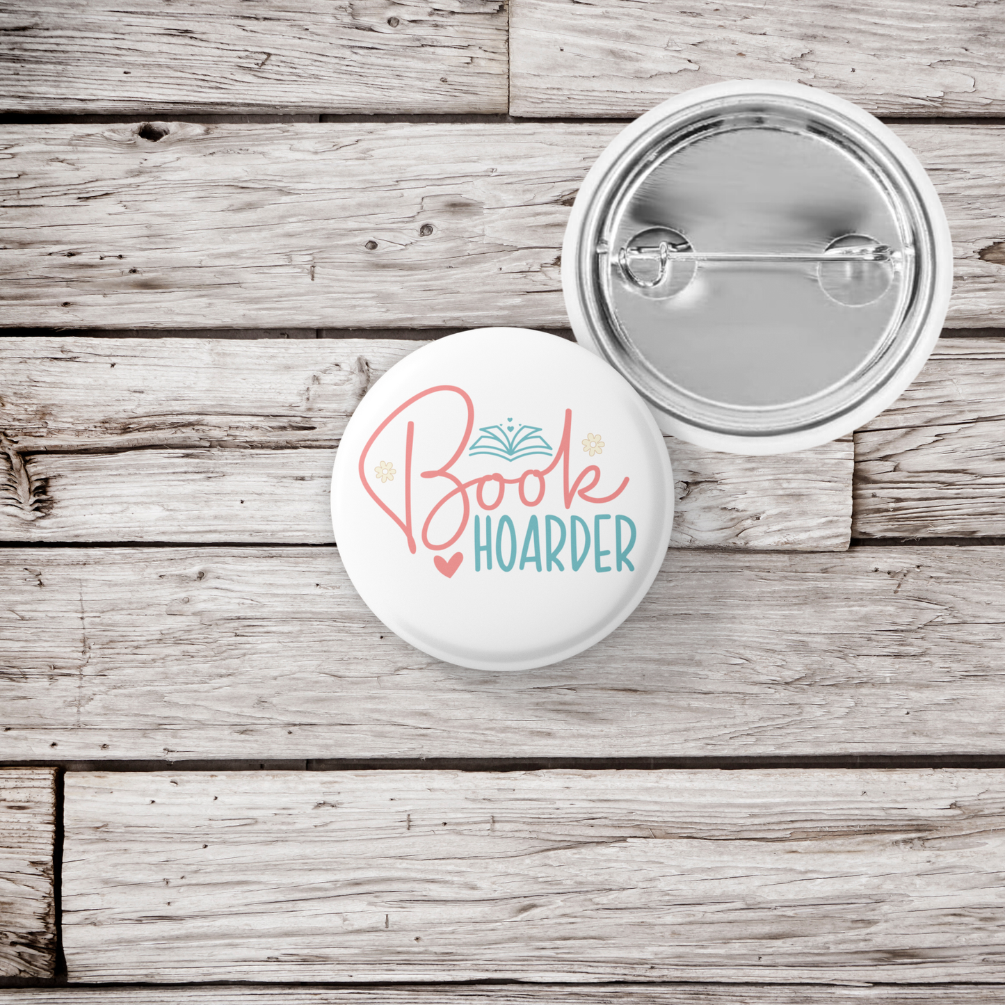 Book Hoarder Pin Back Button, Magnet