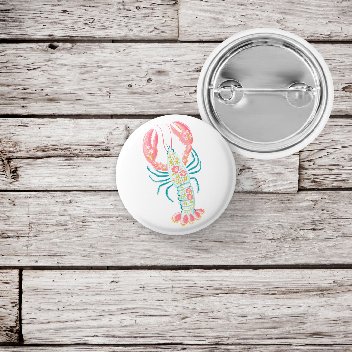 Floral Lobster Pin Back Button, Magnet