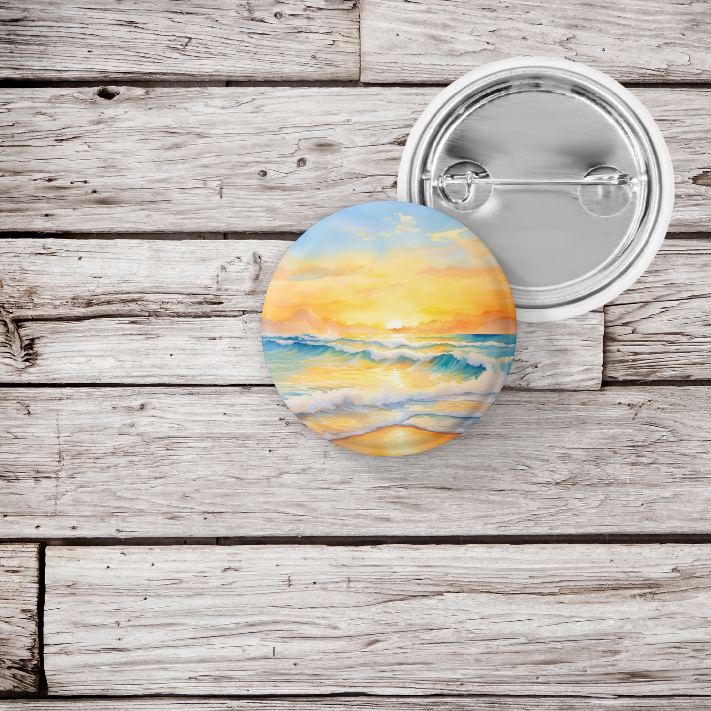 Beach Landscape Pin Back Button, Magnet, Keychain