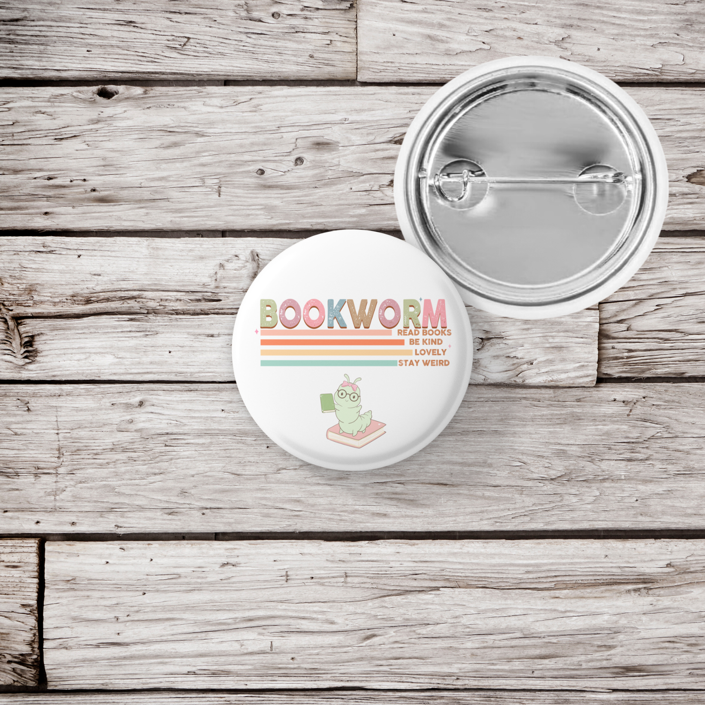 Bookworm Pin Back Button, Magnet