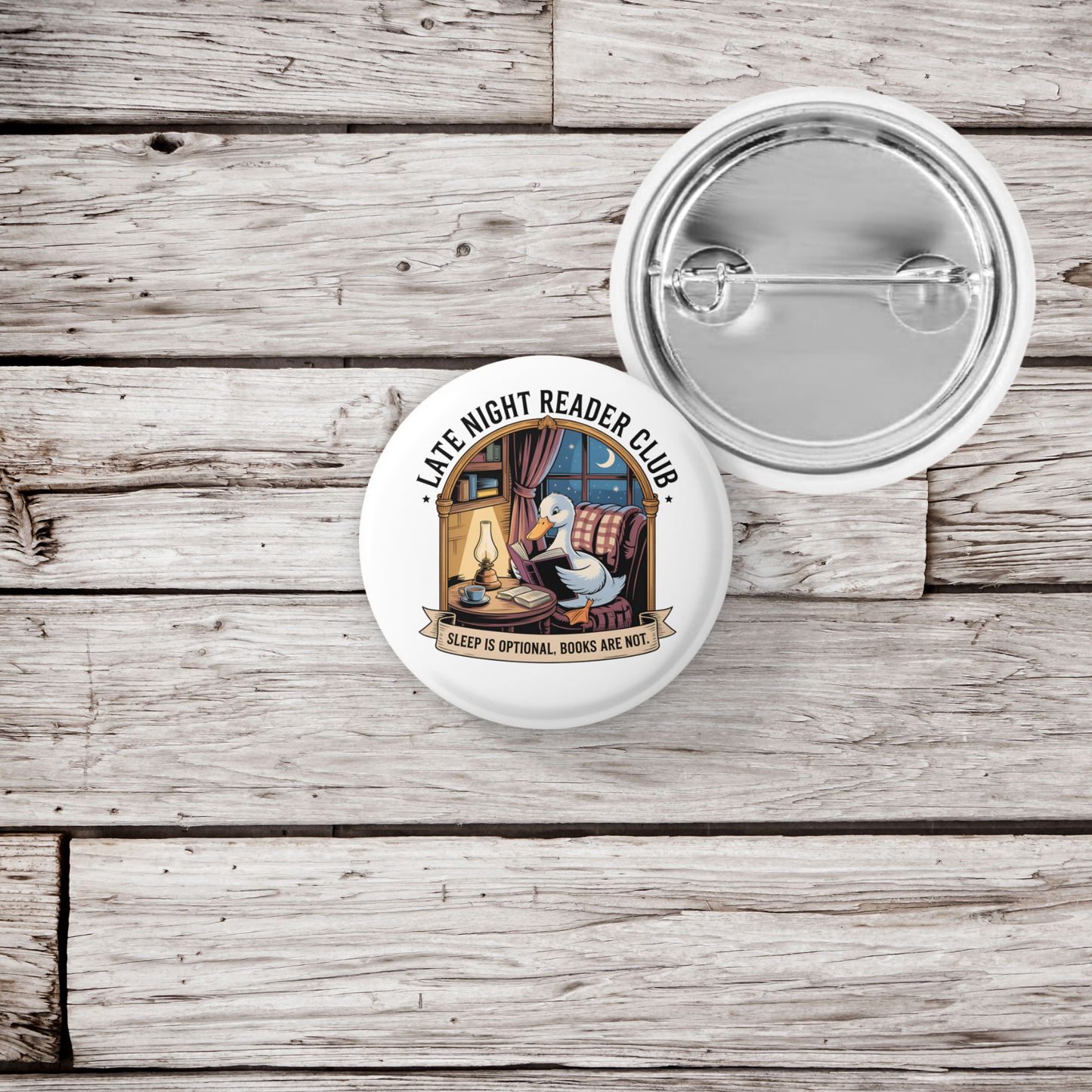 Late Night Reader Club Pin Back Button, Magnet
