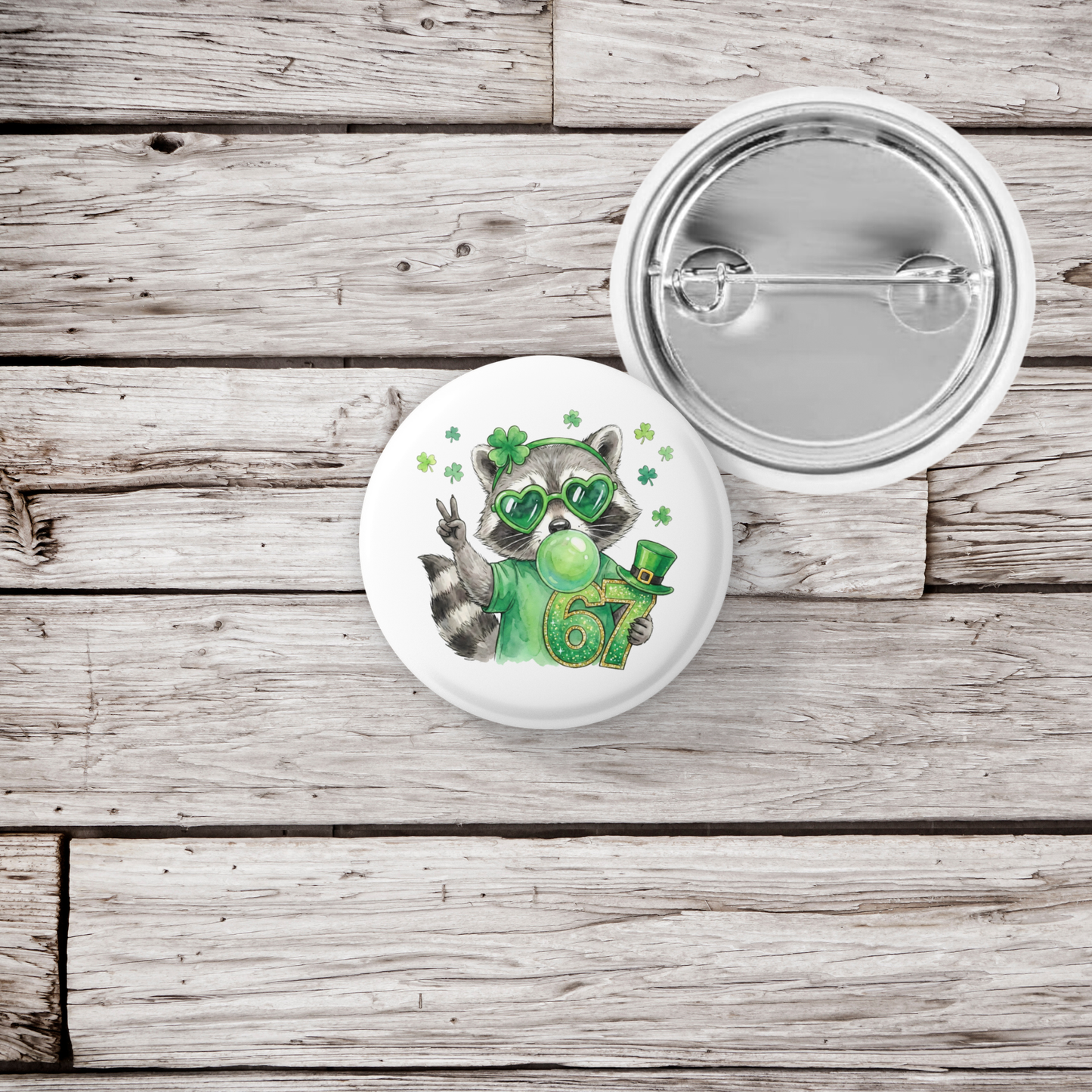 6 7 St Patricks Day Raccoon Pin Back Button, Magnet