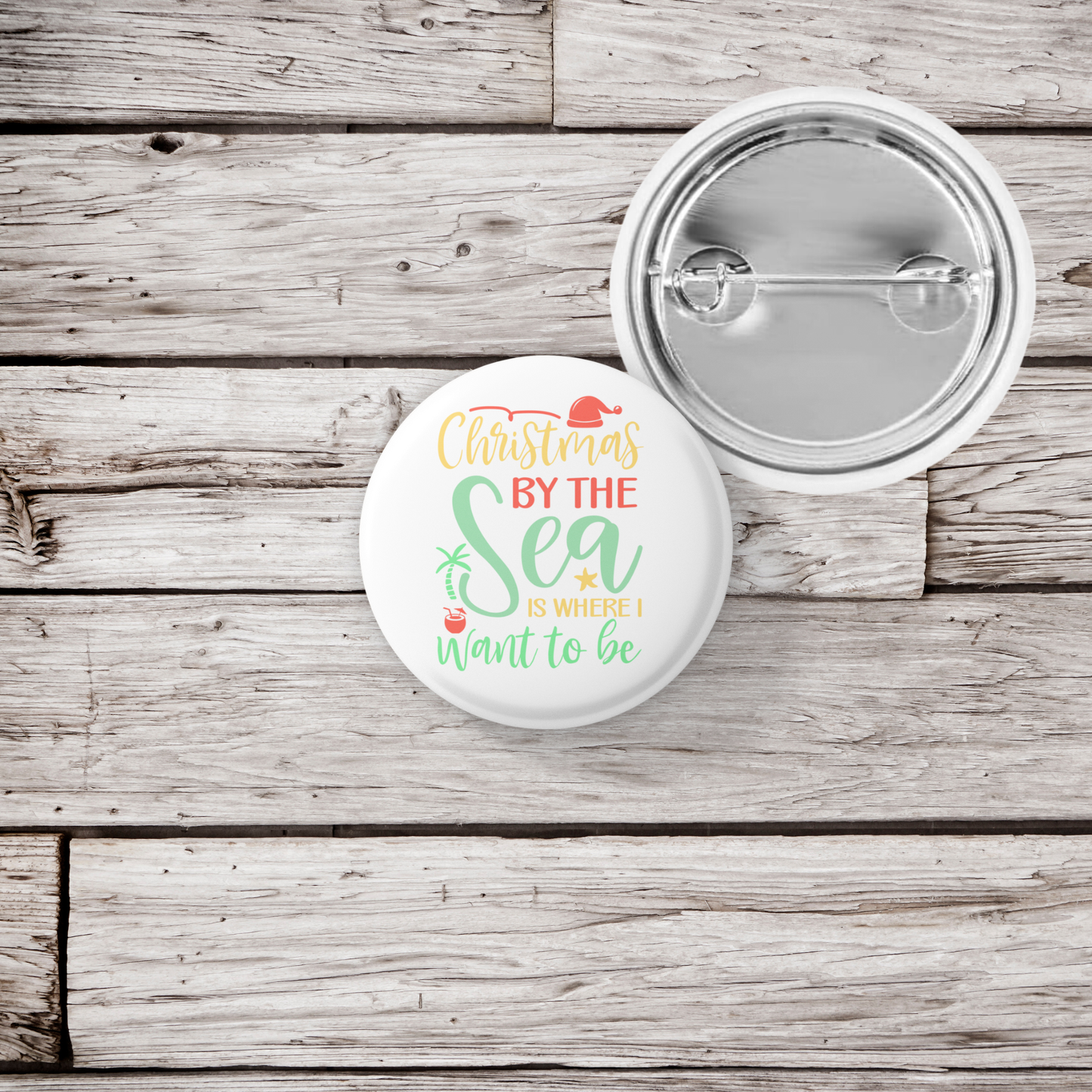 Christmas By The Sea Pin Pin Back Button, Magnet