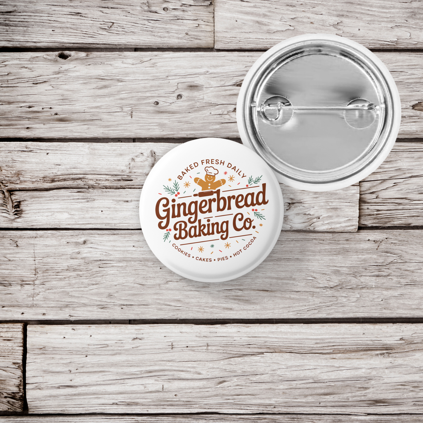 Gingerbread Baking Co Pin Back Button, Magnet