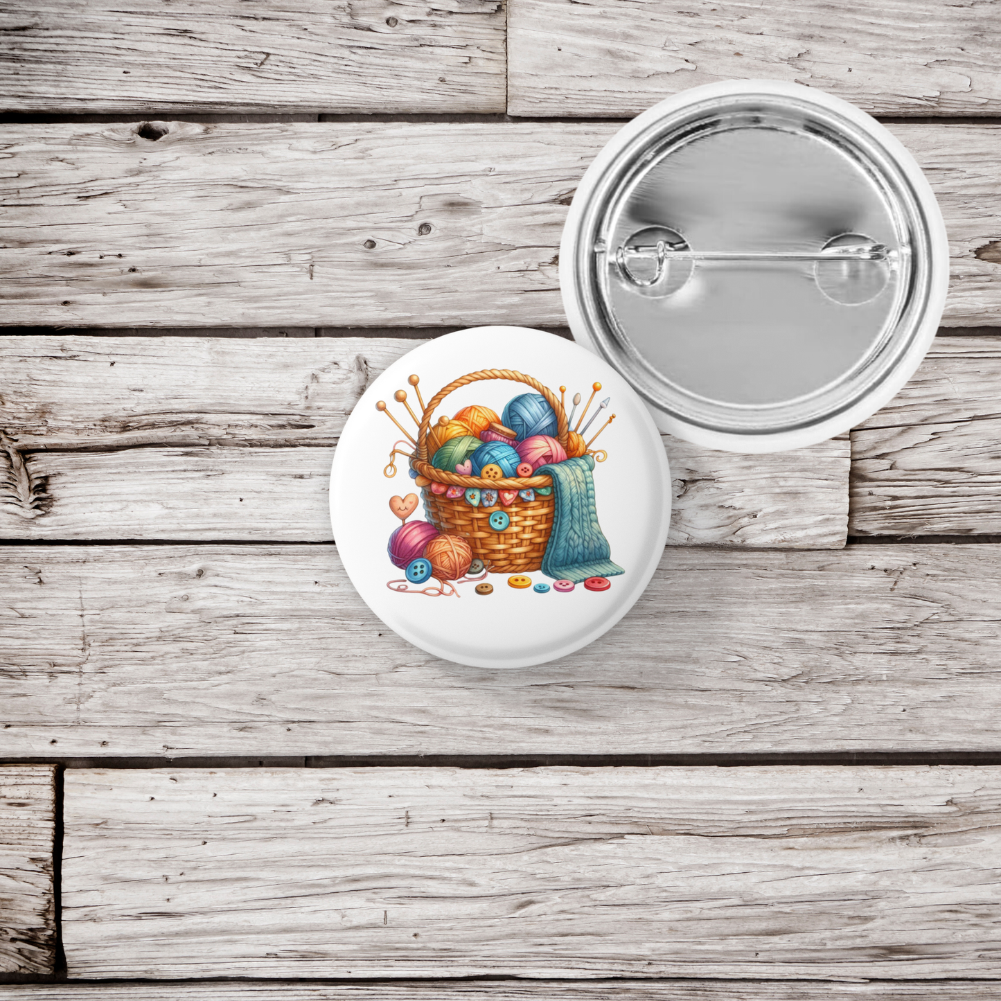 Knitting Basket Pin Back Button, Magnet